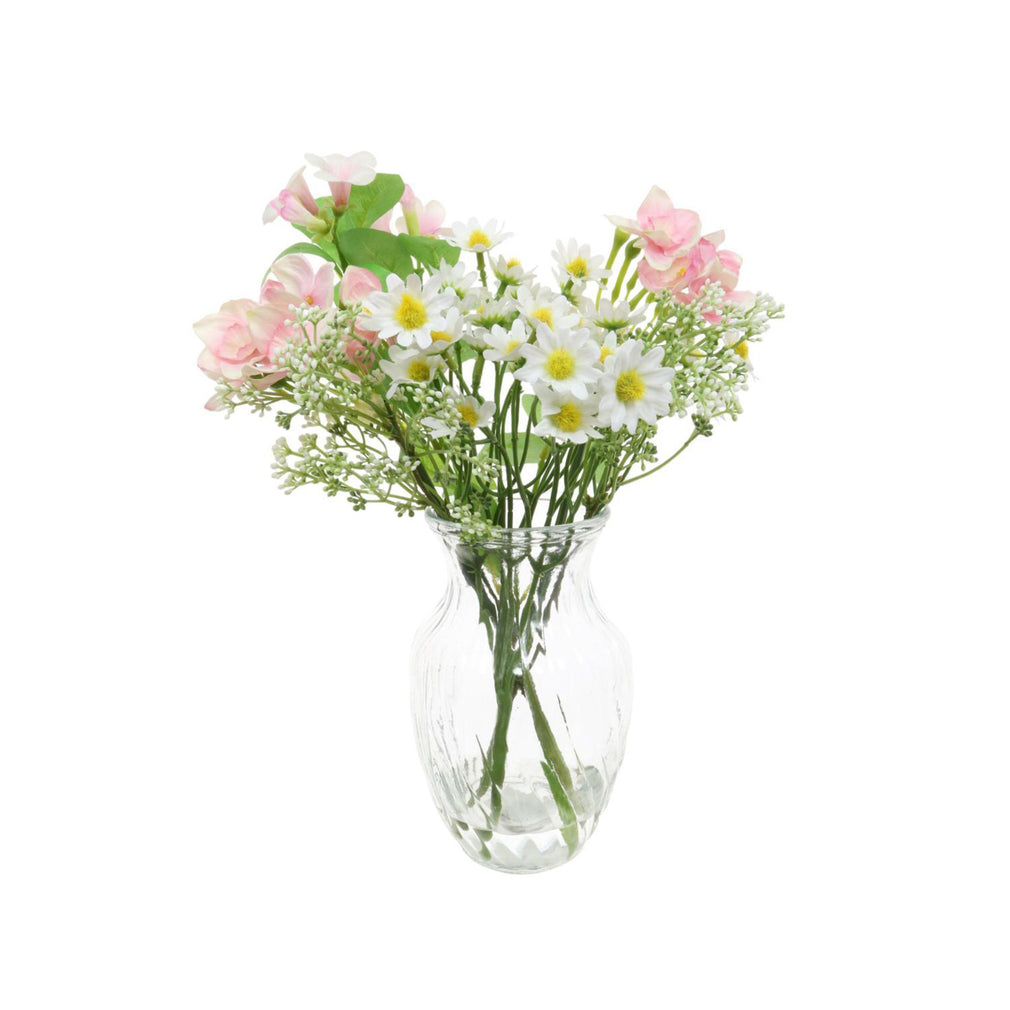 Pretty Daisy & Bell Flower Arrangement in Glass Vase
