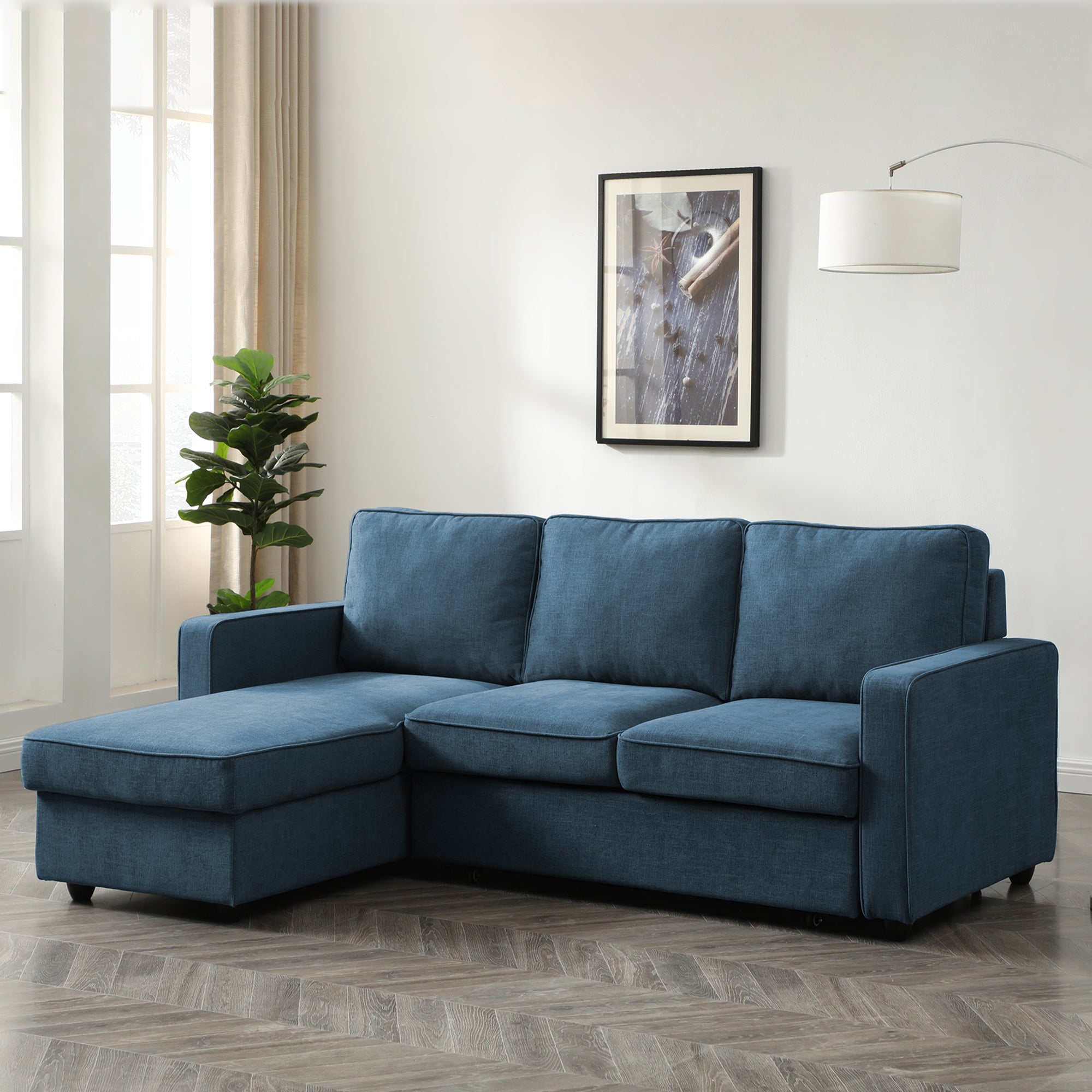 Corner Storage Sofa Bed In Fabric Blue