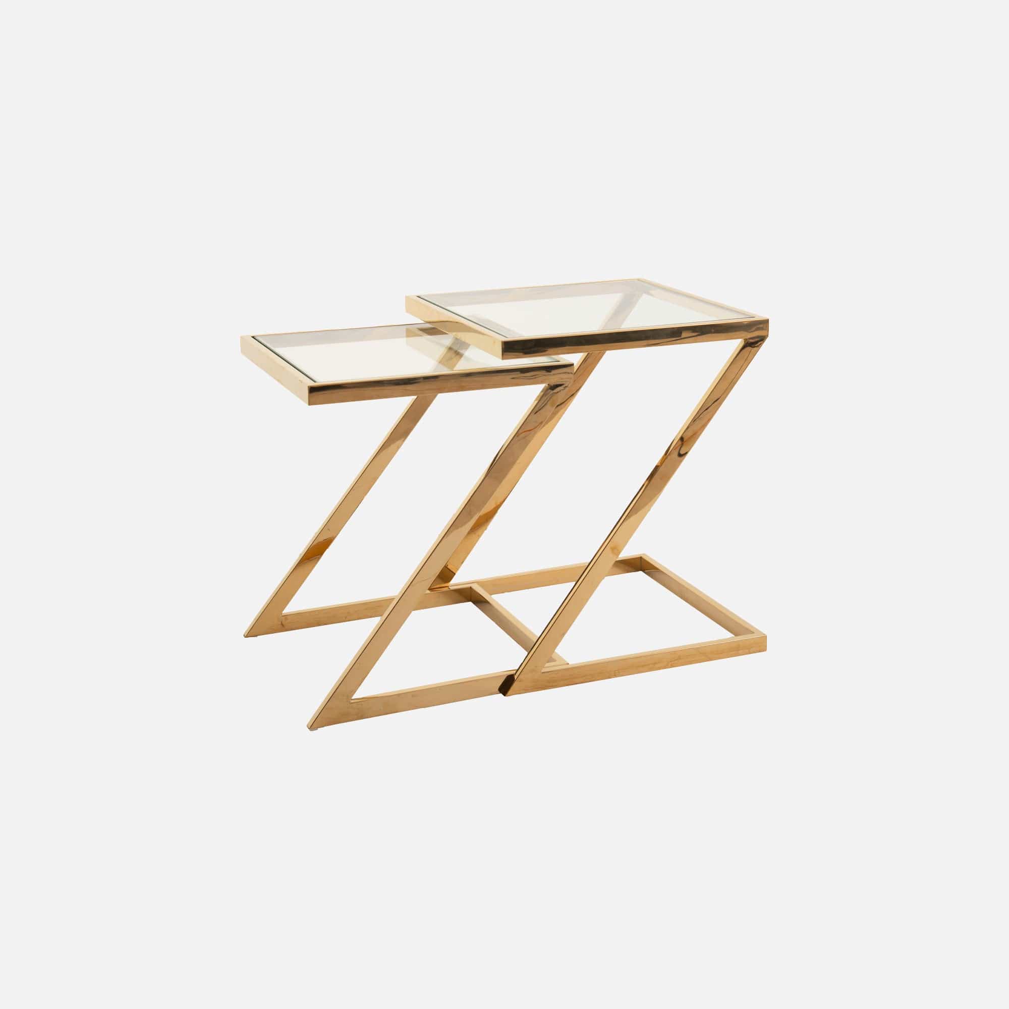 Nest Of Two 'Z' Tables With Clear Glass Top & Gold Frame  (Assembly Required)