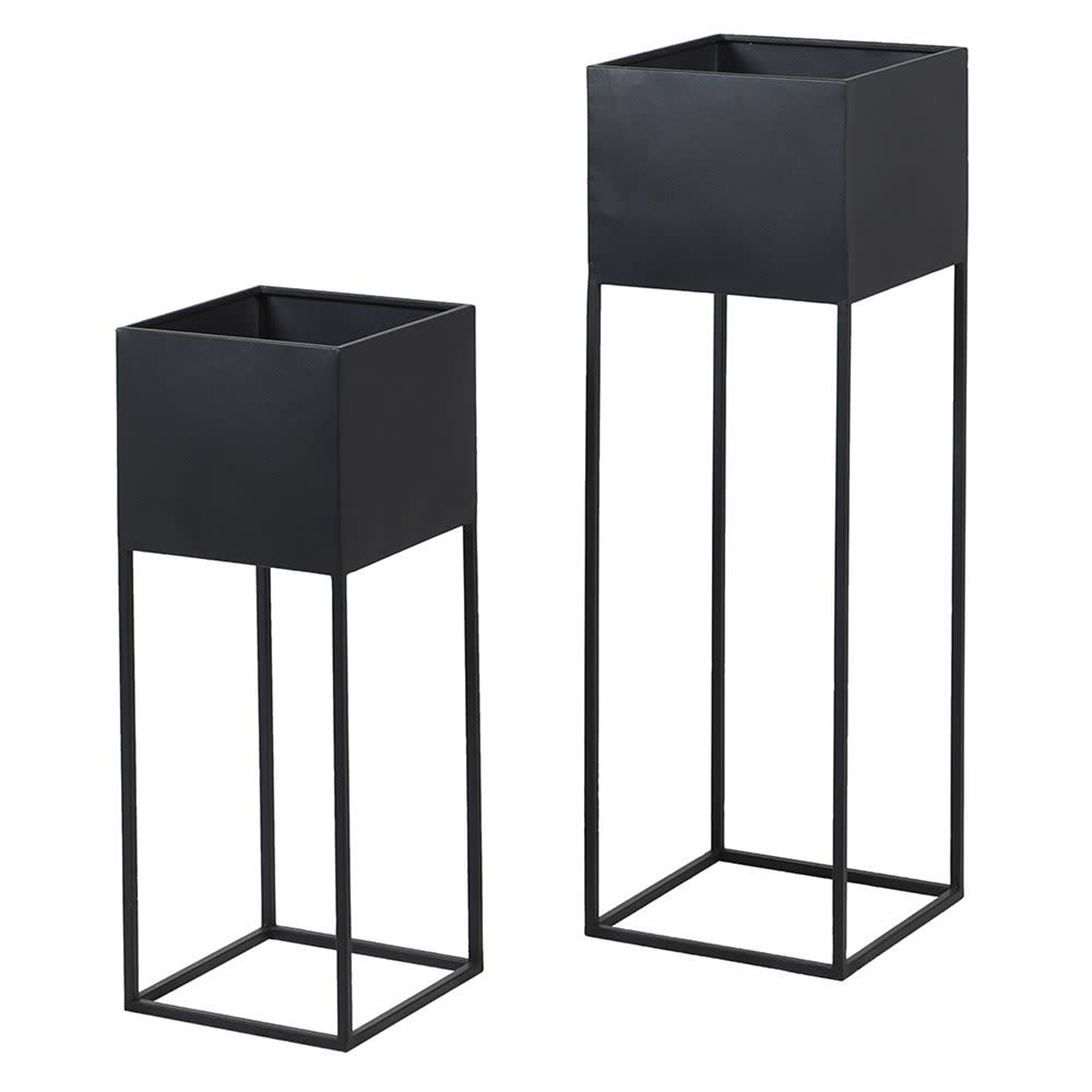 Box Planters on Black Stand - Set of 2