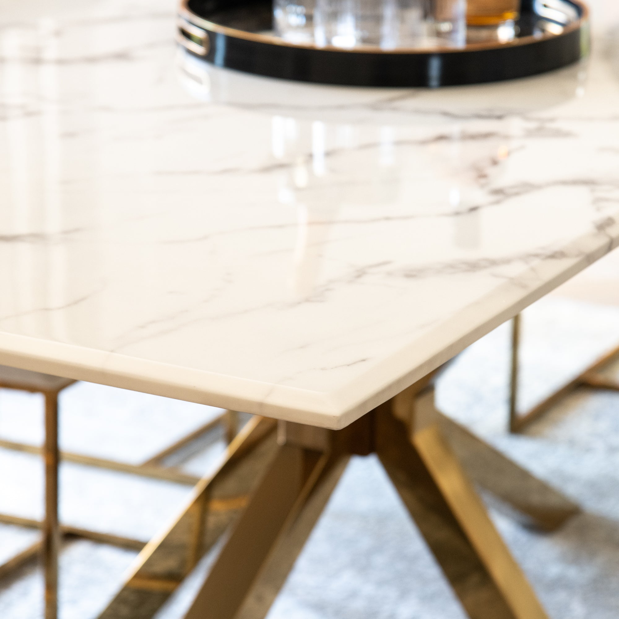200cm Dining Table With White Marble Top