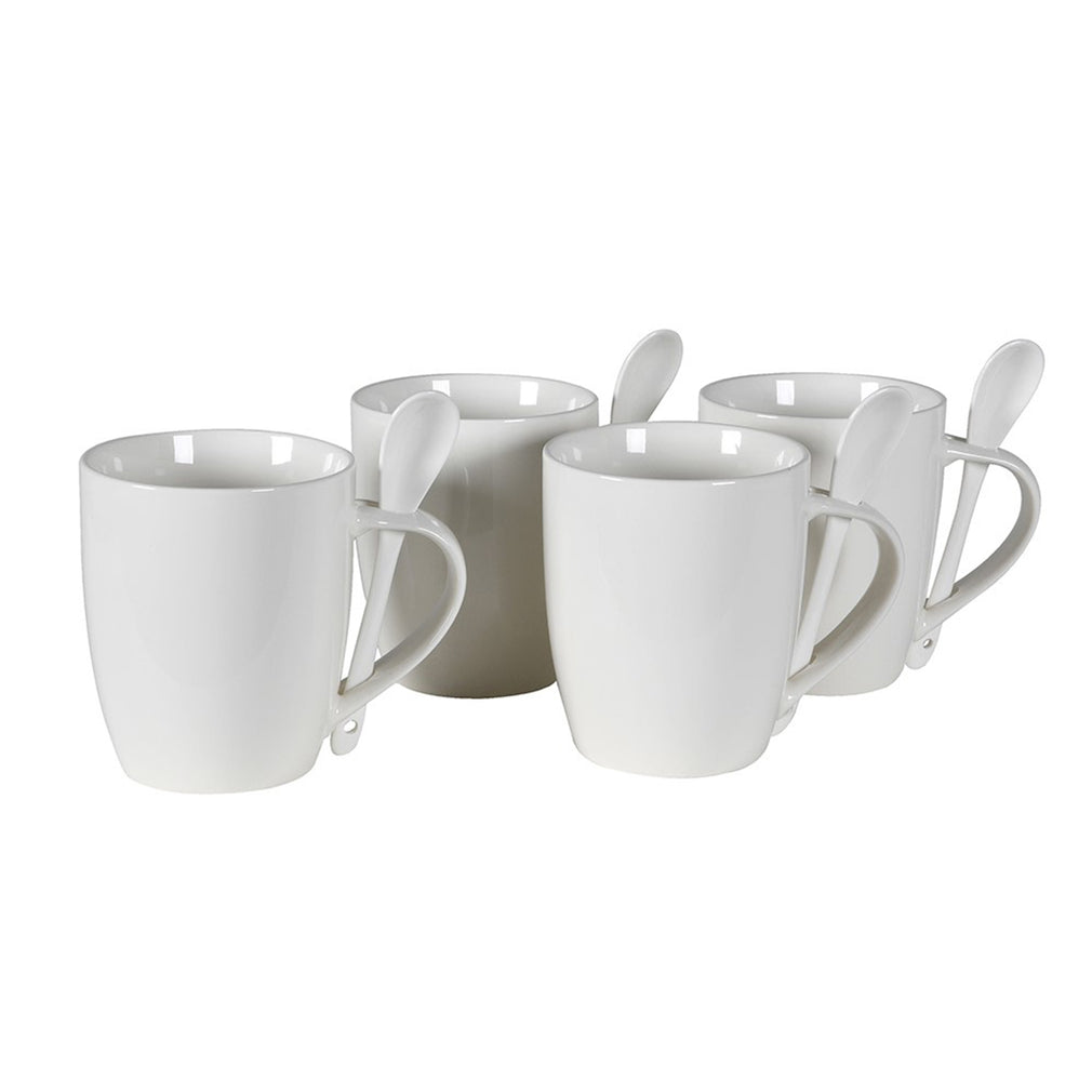 Pure White Set of 4 Mugs with Spoons