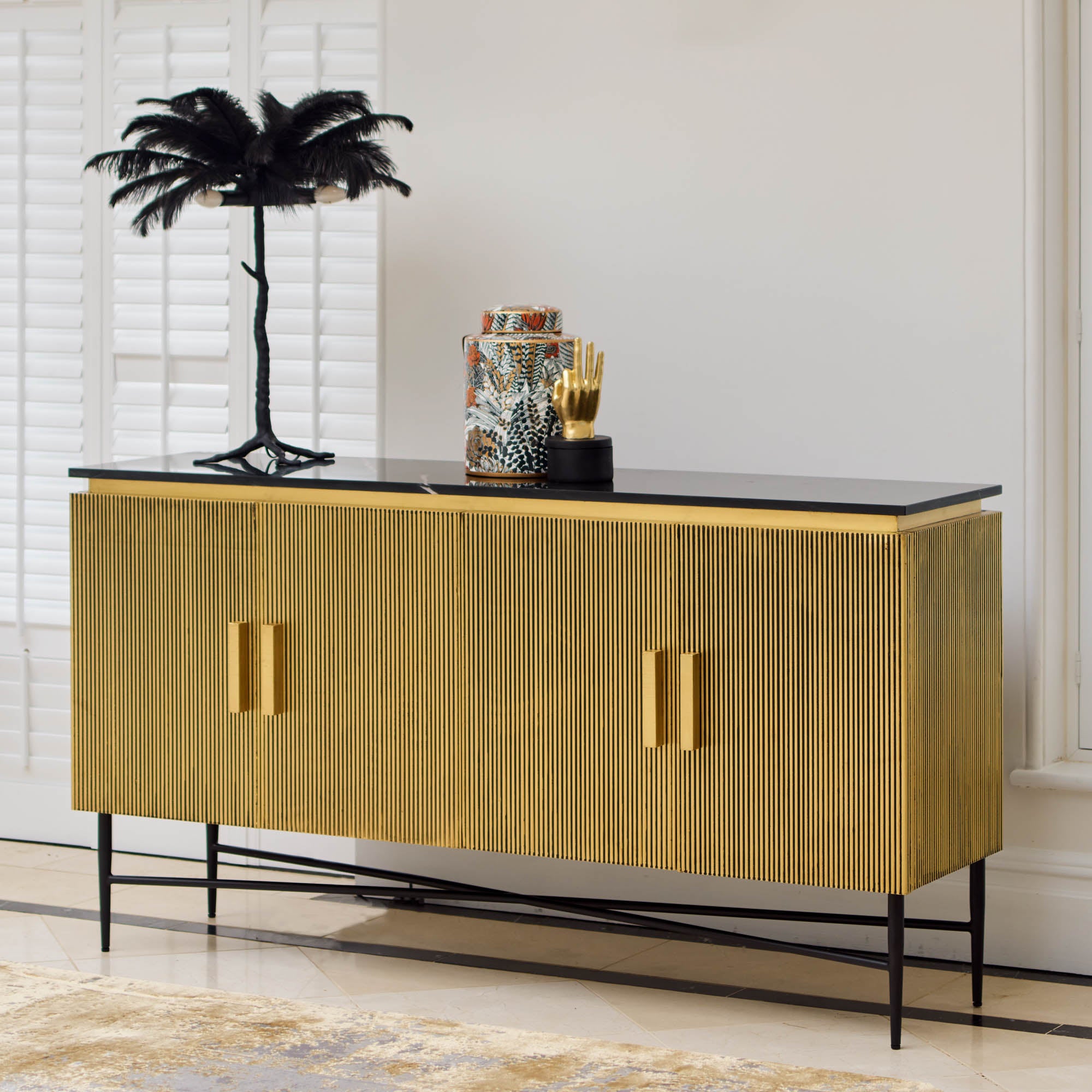 4 Door Sideboard With Black Marble Top