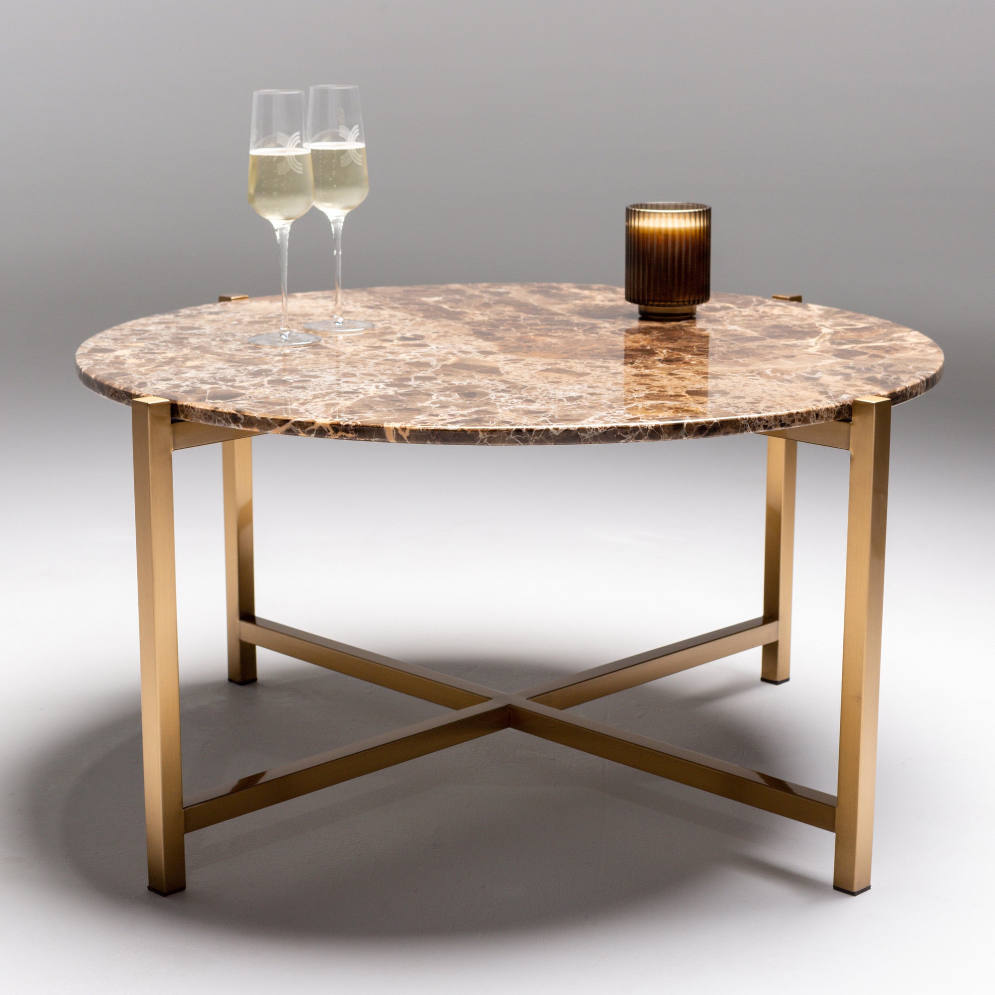 Venice - Circular Coffee Table In Dark Emporador With Brushed Brass Base