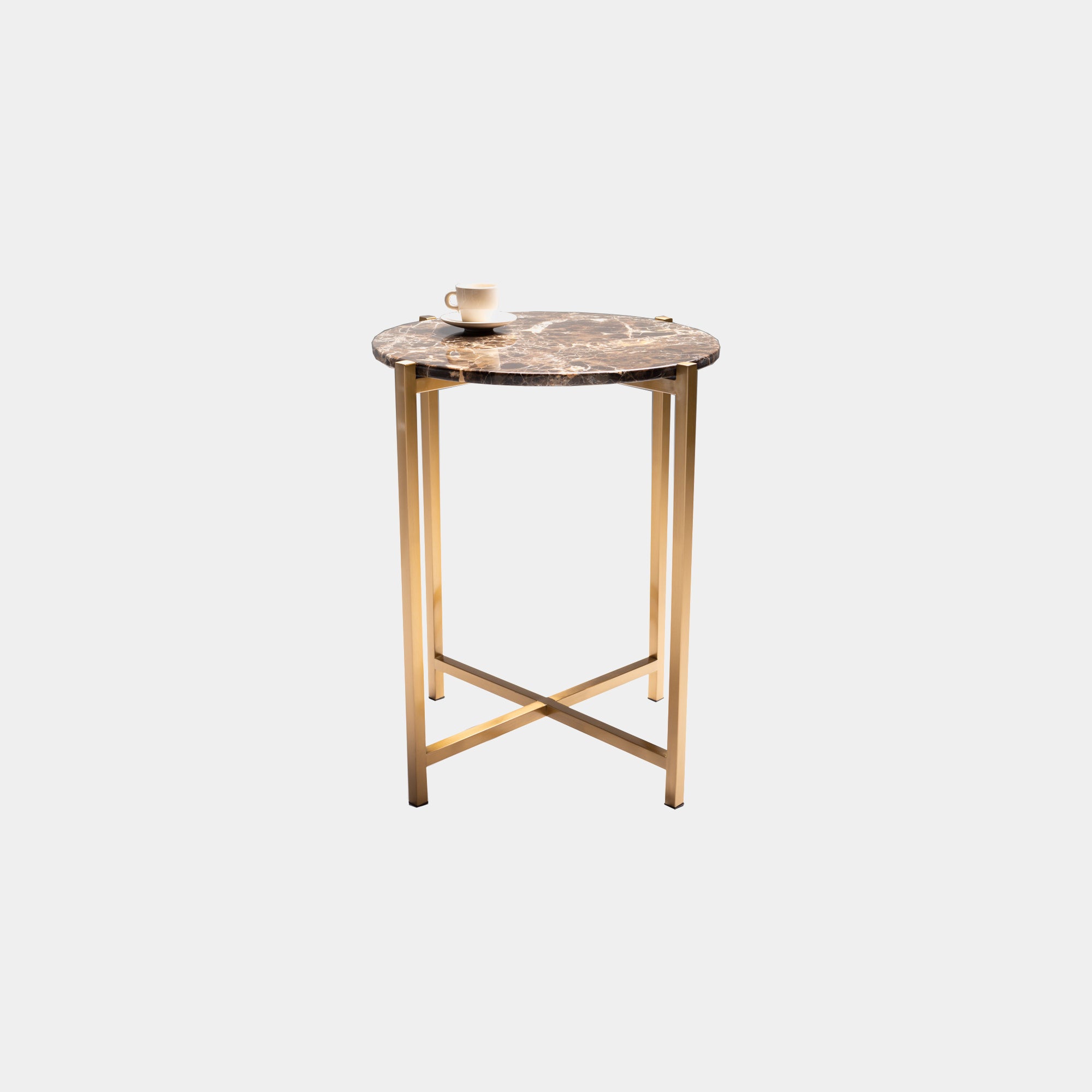 Venice - Circular Side Table In Dark Emporador With Brushed Brass Base