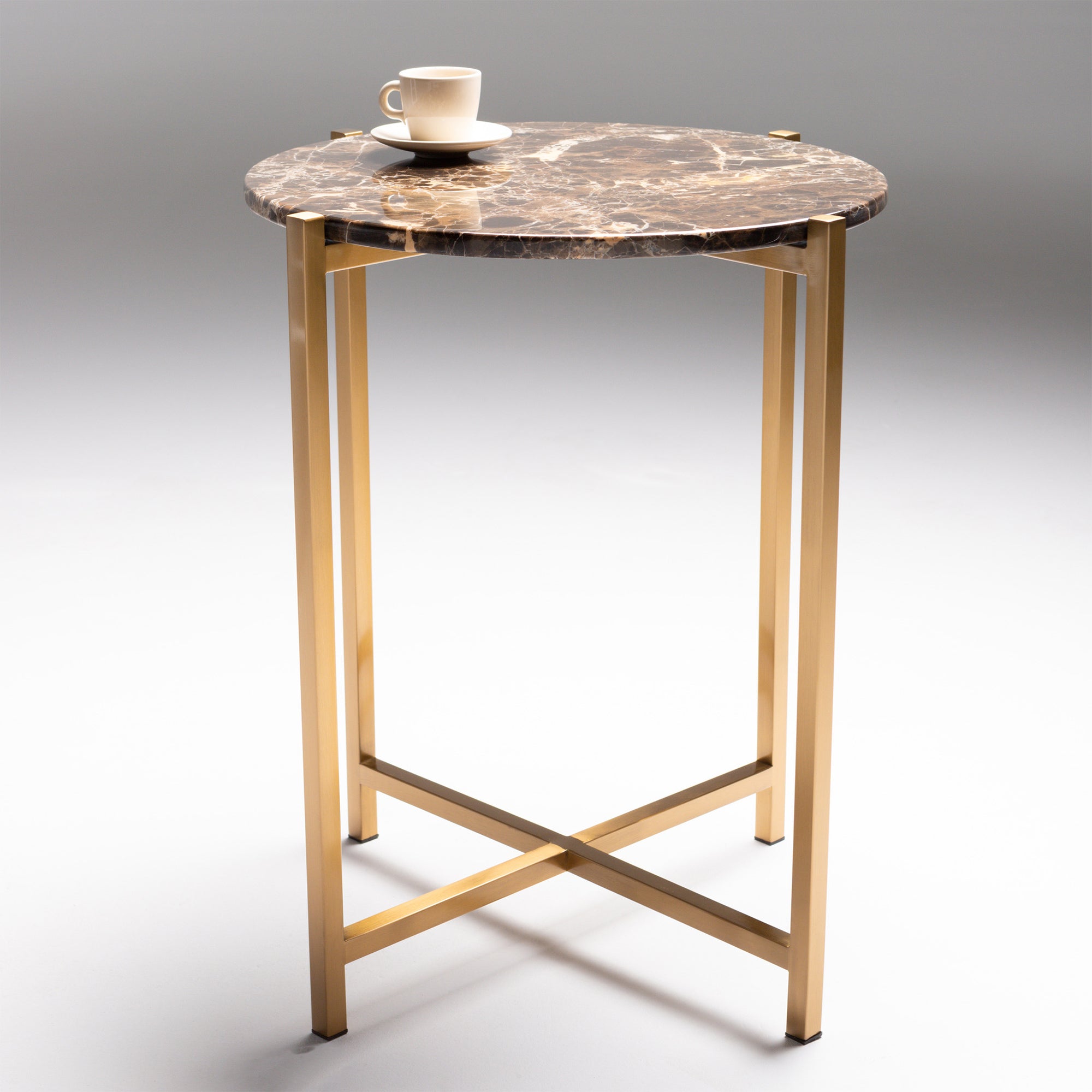 Venice - Circular Side Table In Dark Emporador With Brushed Brass Base