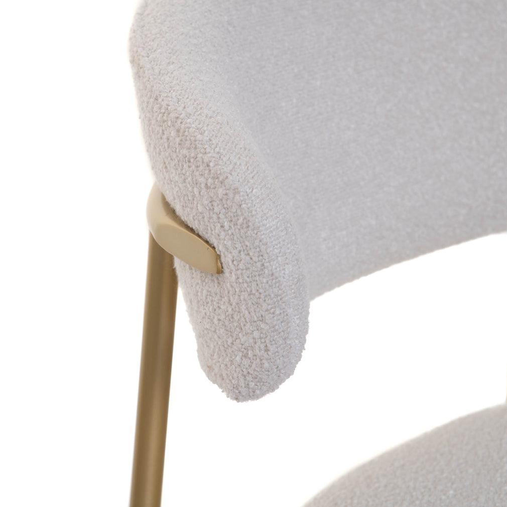 Dining Chair In White Fabric With Gold Legs