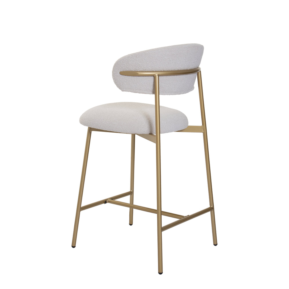 Bar Stool In White Fabric With Gold Legs