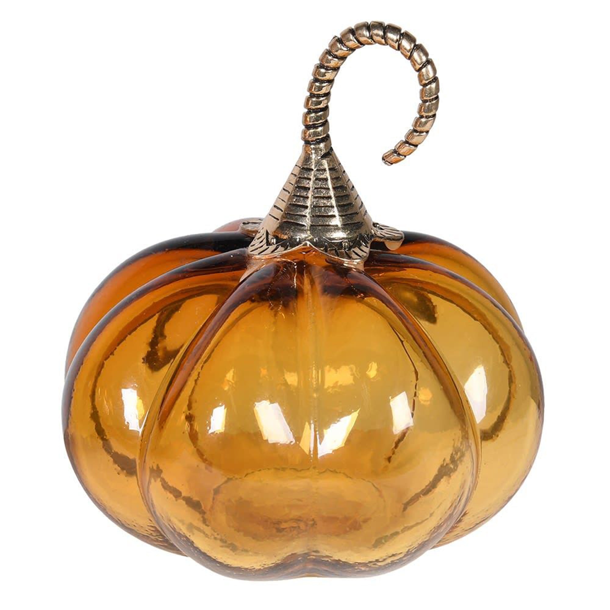 Amber Glass Pumpkin with Gold Stem Ornament
