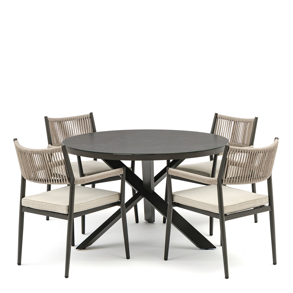 4 Seat Round Dining Set In Clay Stone Grey