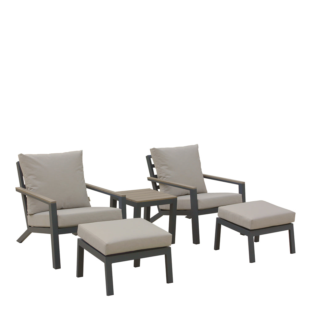 Buenavista - 2 x Reclining Chairs With Footstools And High Coffee Table In Eco Fawn