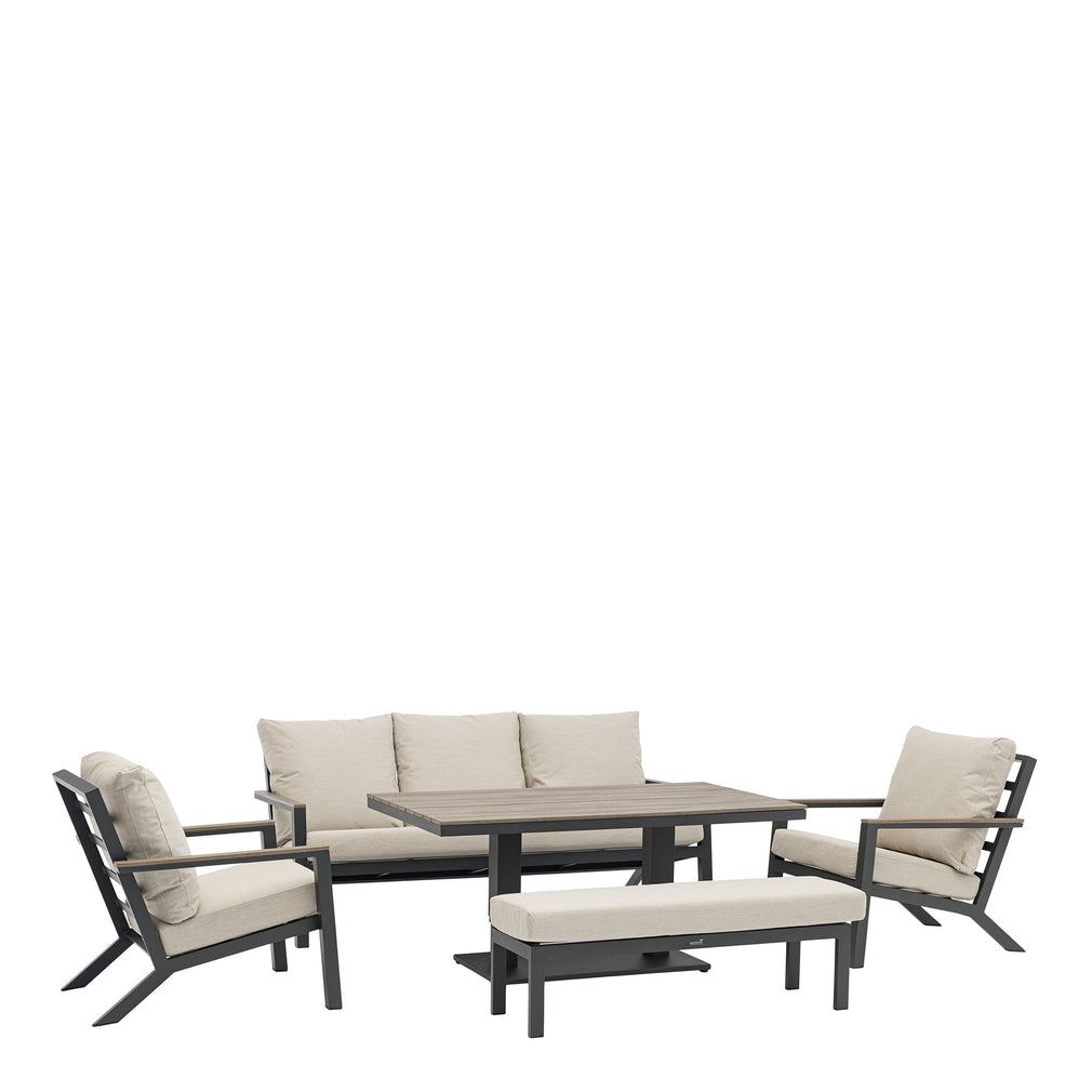 Buenavista - 3 Seat Sofa Dining Set With Rectangular Adjustable Piston Table In Eco Fawn