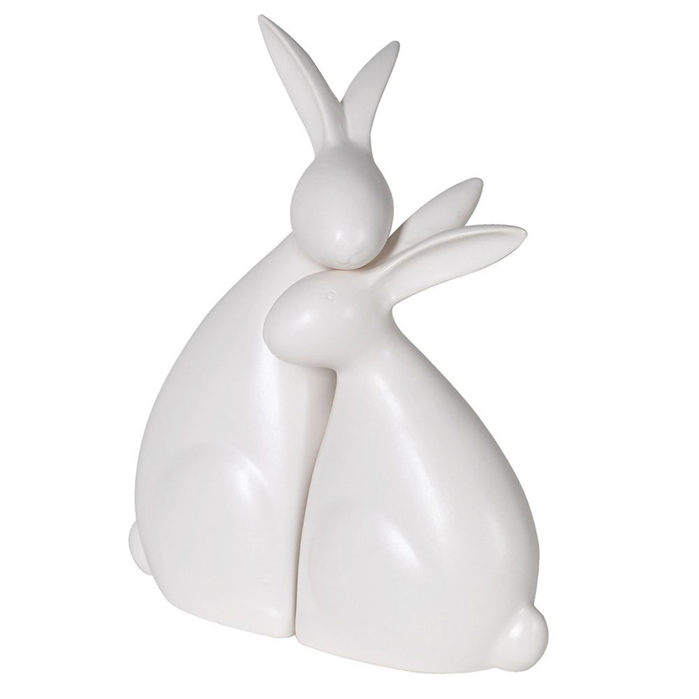 Priceless Love - Pair of White Hugging Rabbit Sculptures