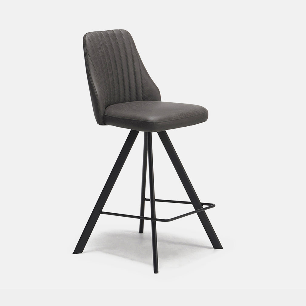 Counter Bar Stool In Dark Grey PU With Matt Black Base