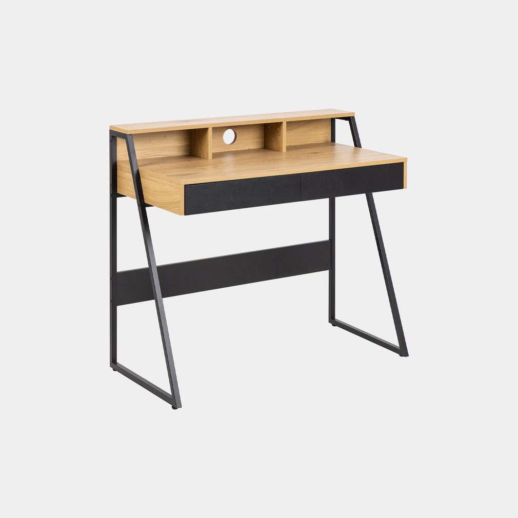 Office Desk Wild Oak/Black Finish  (Supplied Packed Flat)