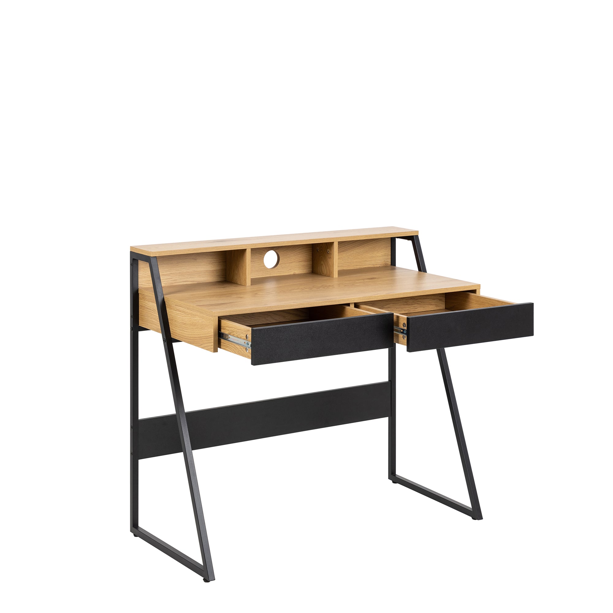 Office Desk Wild Oak/Black Finish  (Supplied Packed Flat)