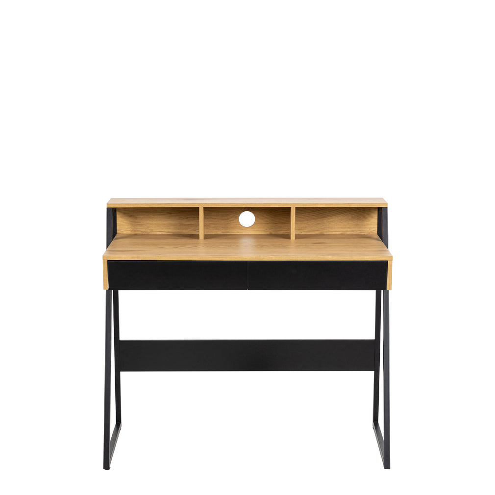 Office Desk Wild Oak/Black Finish  (Supplied Packed Flat)