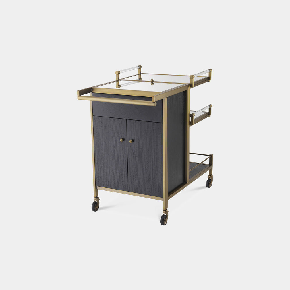 Trolley - Brushed Brass/Black Oak Veneer Finish