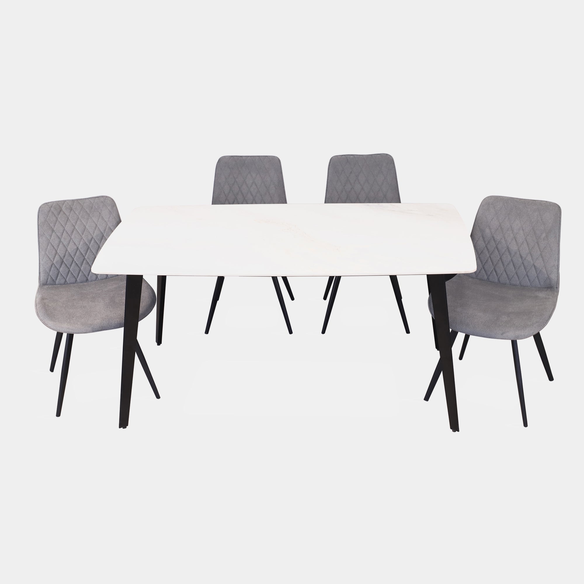 160cm Dining Table White Gloss Sintered Stone & 4 Dining Chairs In Dark Grey Fabric