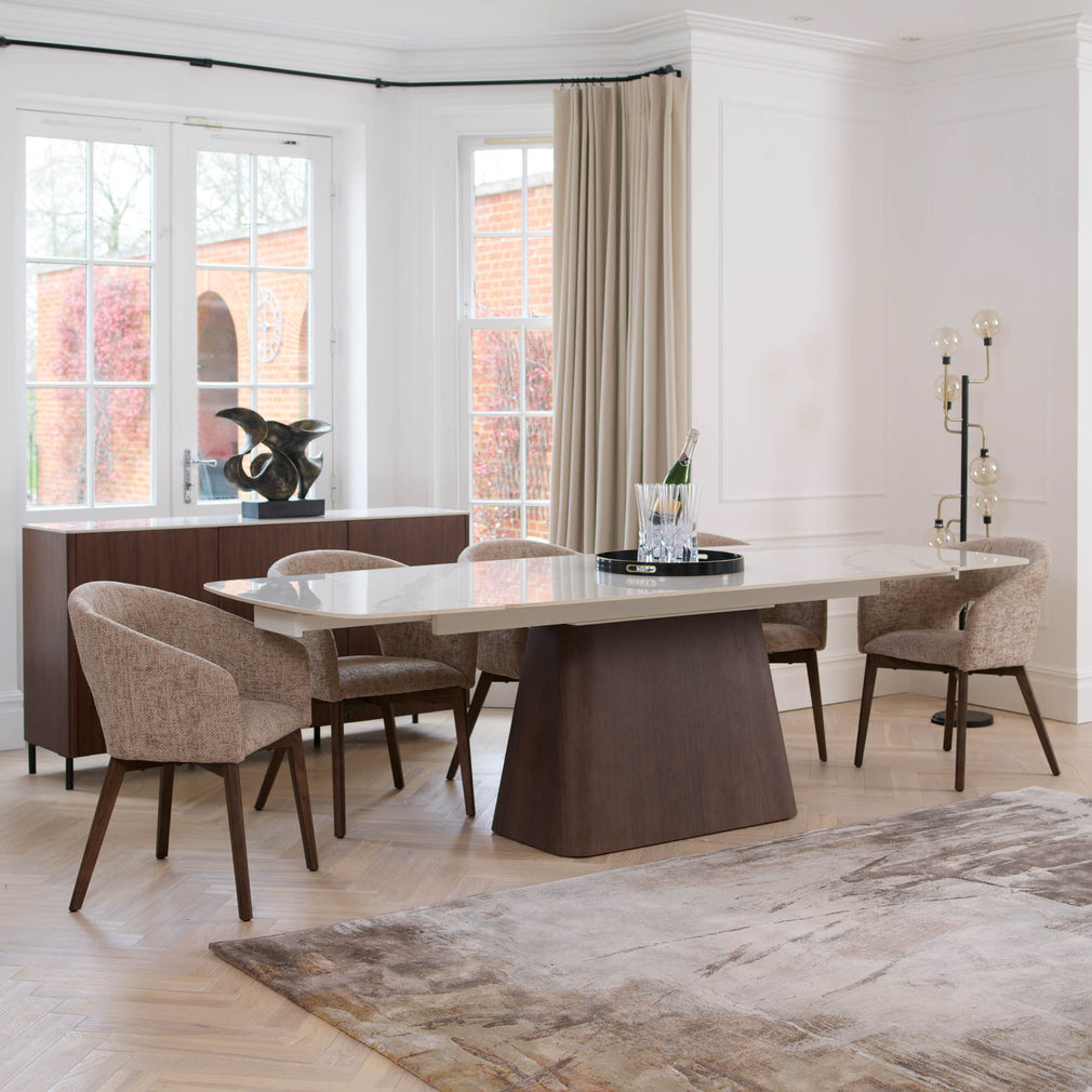 Dining Chair In Light Brown Fabric