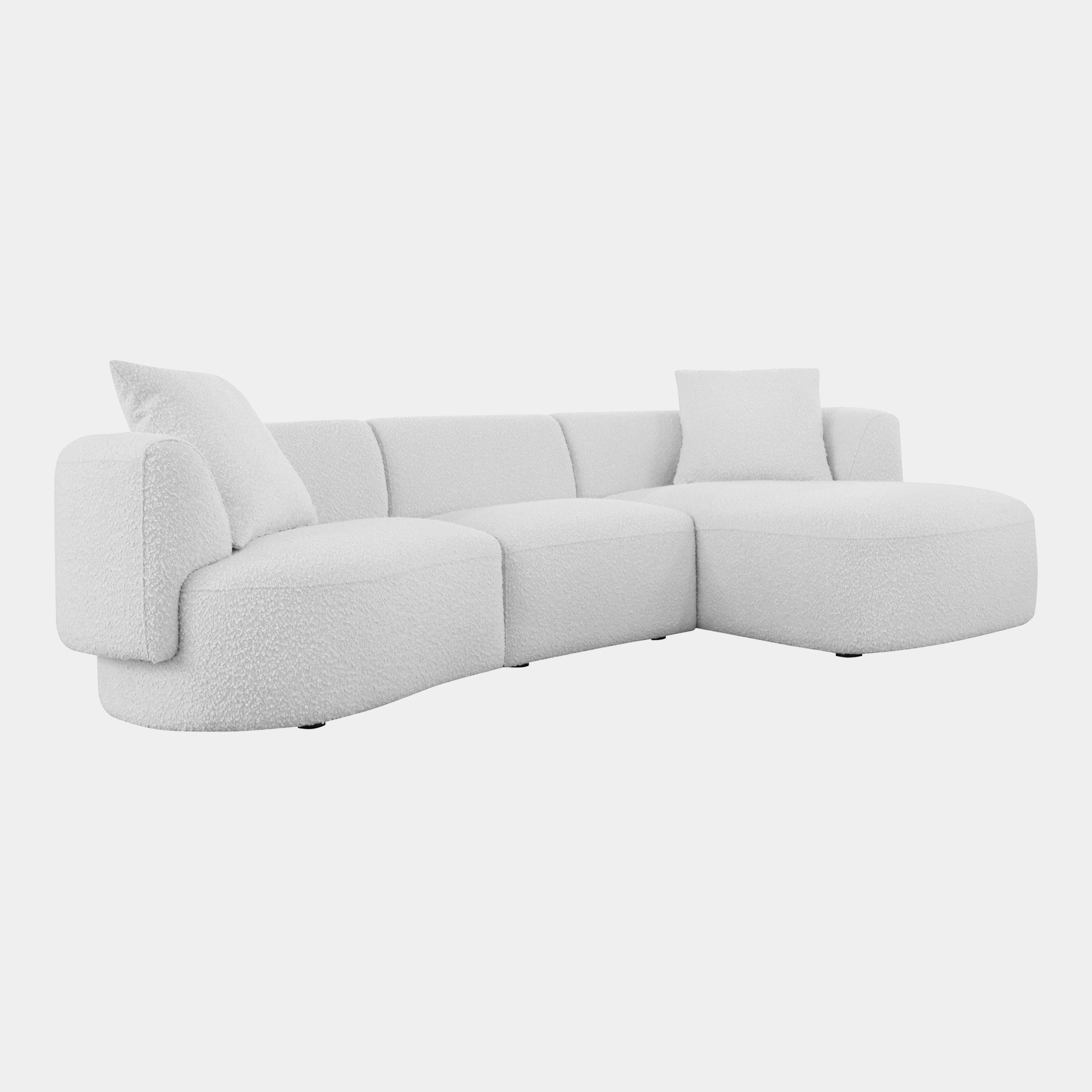 3 Seat Sofa With RHF Chaise In Fabric Bella 2 Inc 2 x Scatter Cushions  With Black Wooden Legs