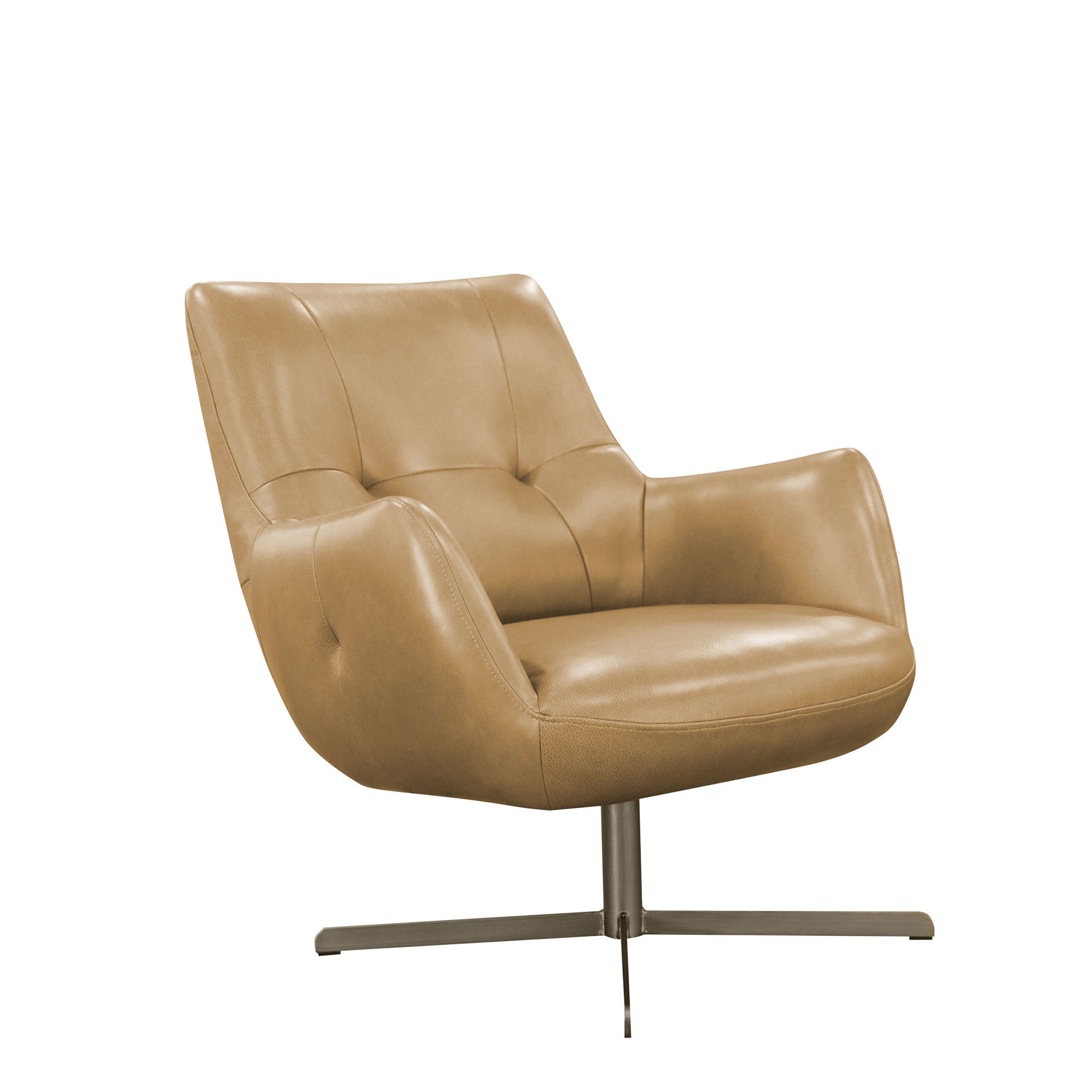 Swivel Chair In Full Aniline Leather Nest Brown