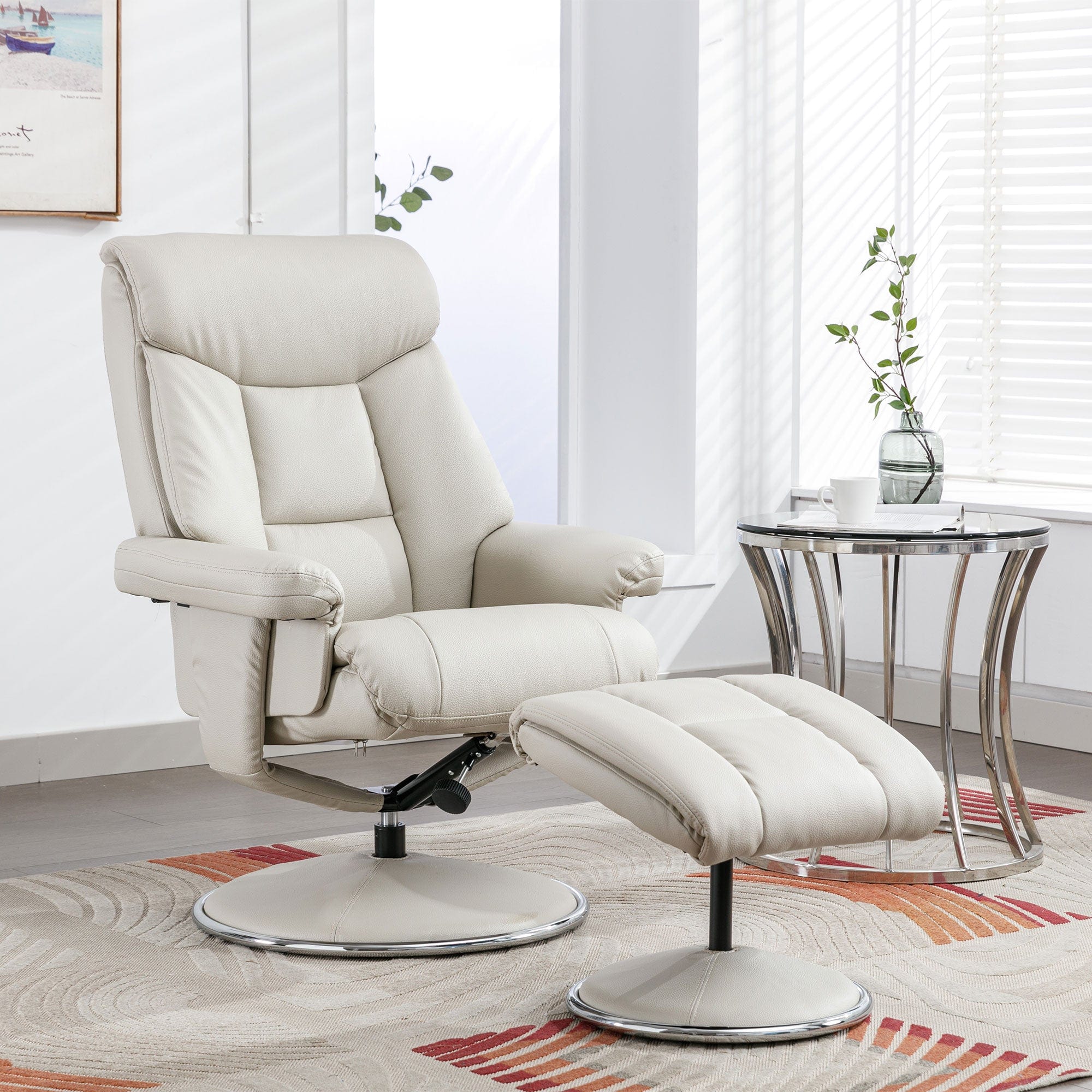 Orion - Swivel Chair & Stool In Plush PU Mushroom