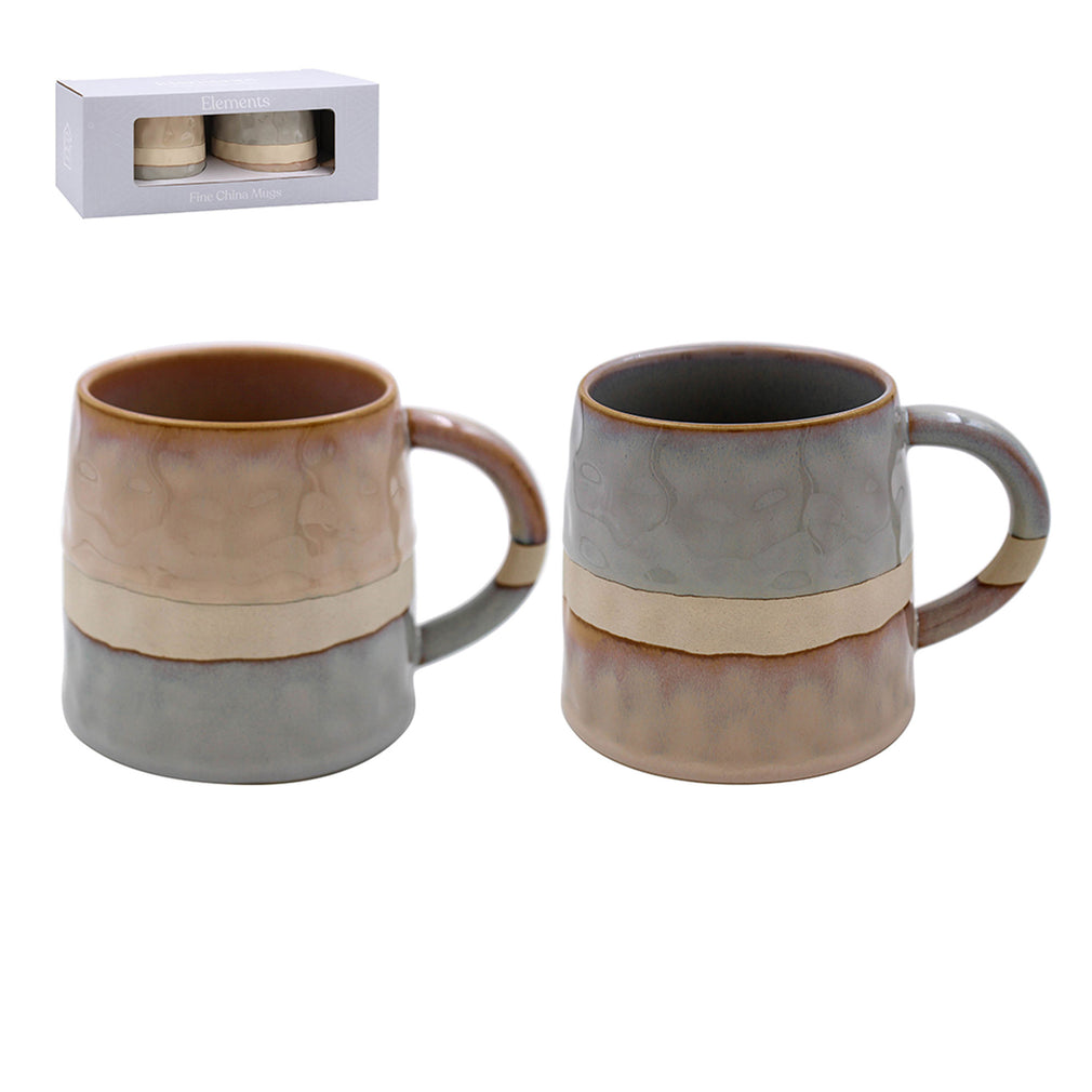 Reactive Glaze - Set of 2 Grey & Brown Straight Mugs