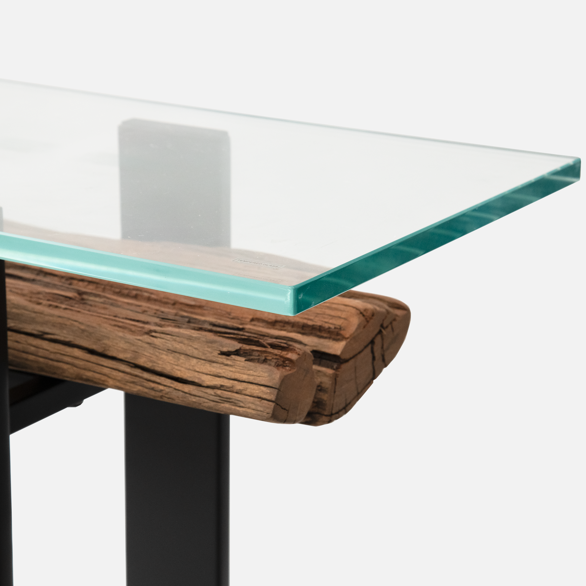 Lampu - Console Table With Reclaimed Railway Sleeper & Glass Top