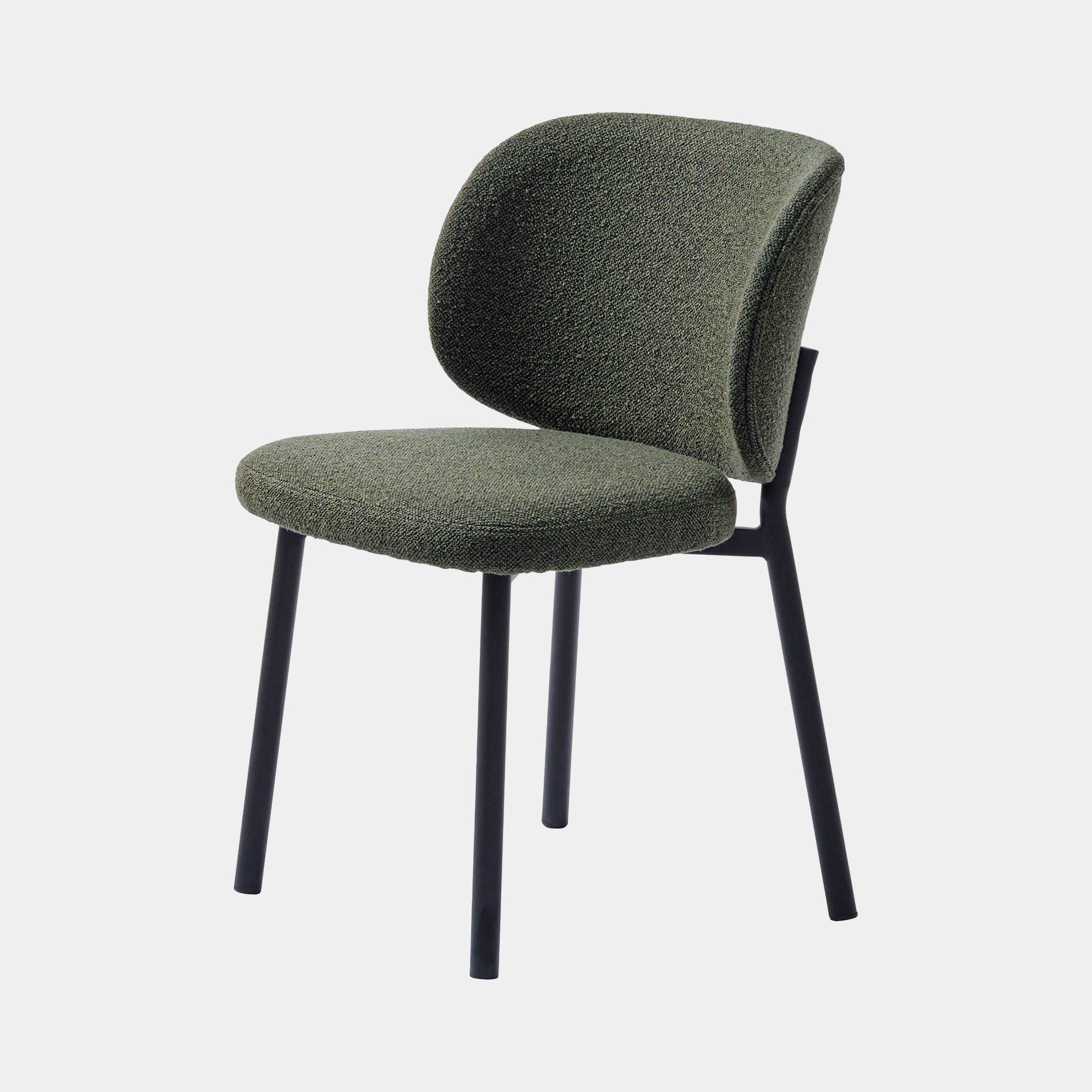 Dining Chair In Forest Green Boucle Black Metal Legs