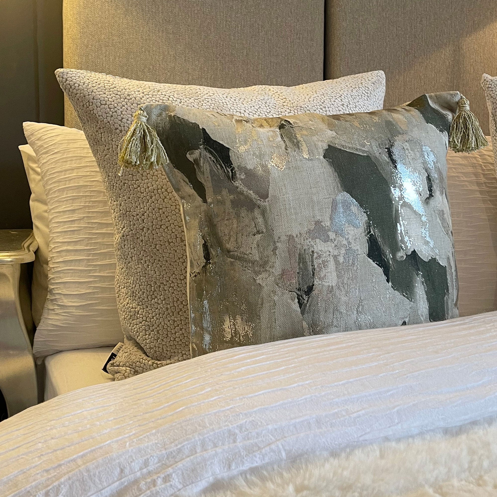 Abstract Metallic Olive Cushion 45x45cm