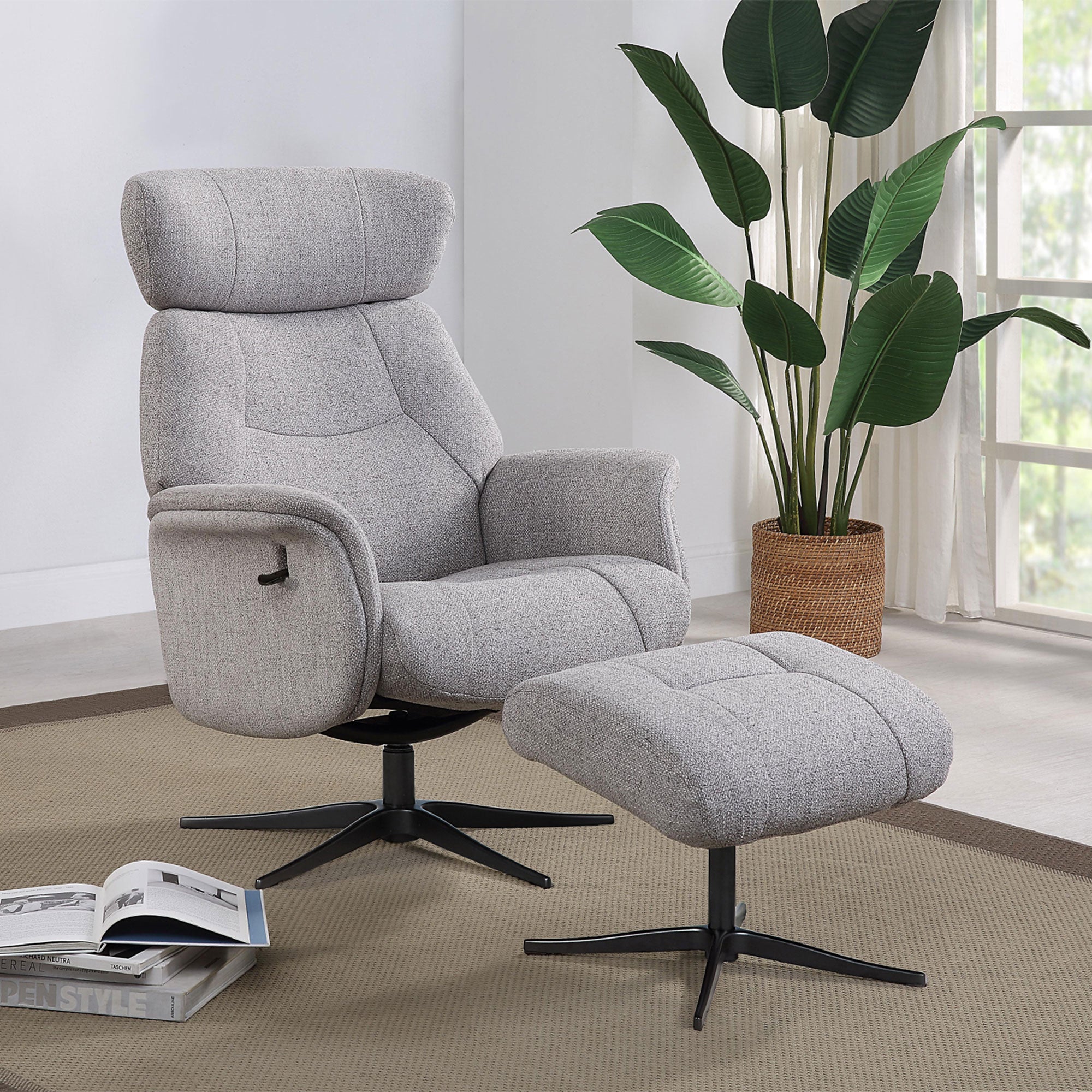 Senator - Swivel Recliner Chair & Footstool In Fabric Casper