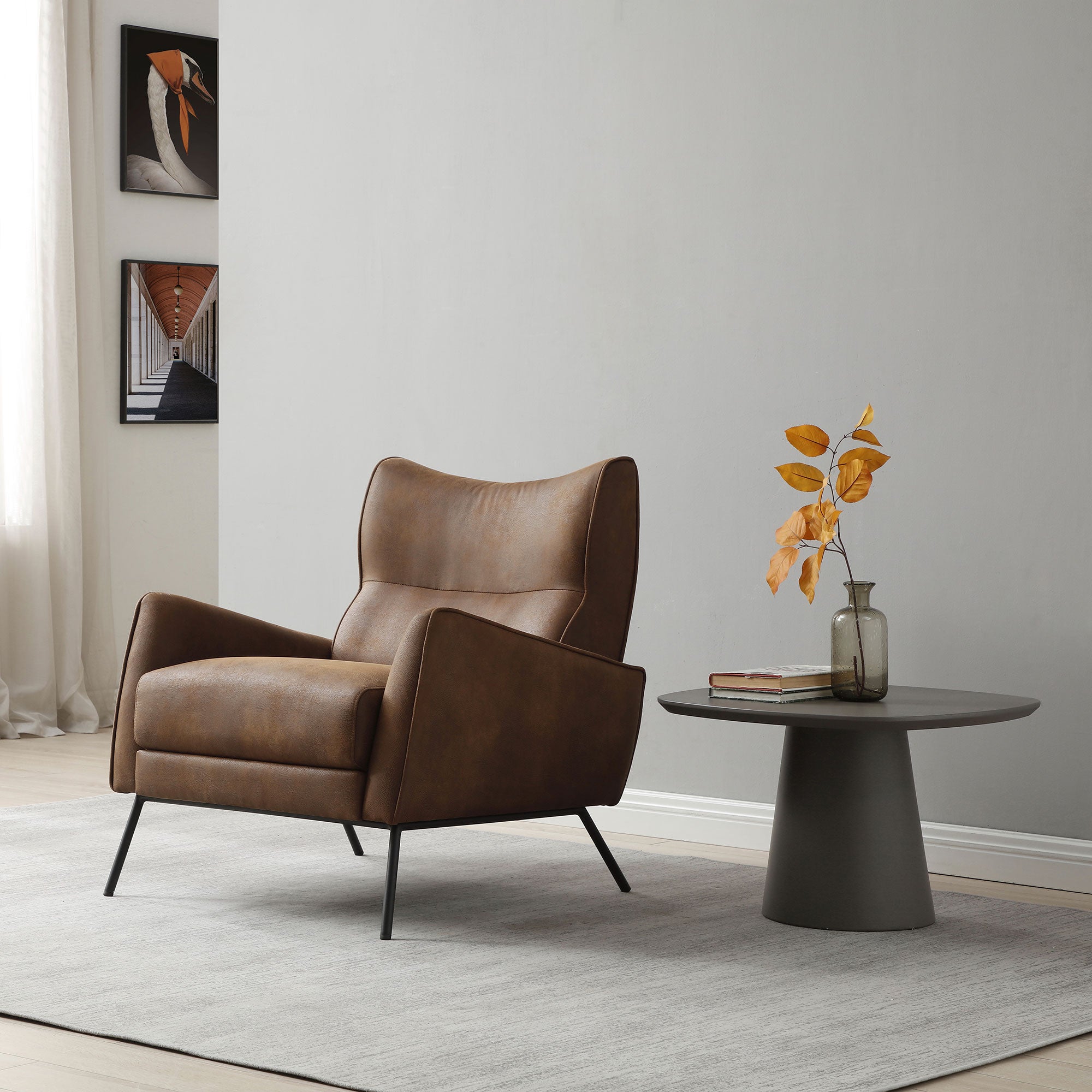 Accent Chair In Leather Effect PU Achilles Brown