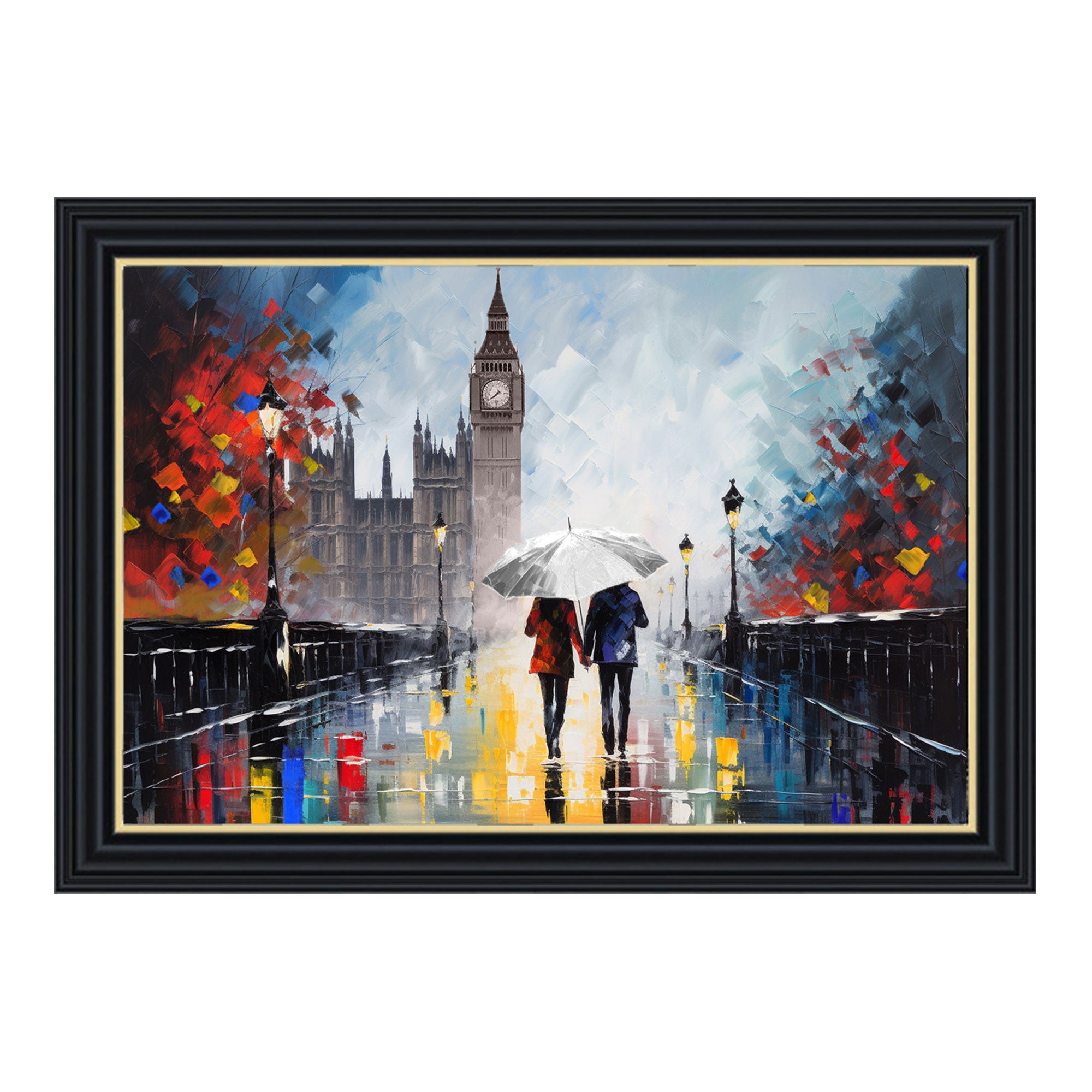 Couple Stroll London Multicolour - Framed Print