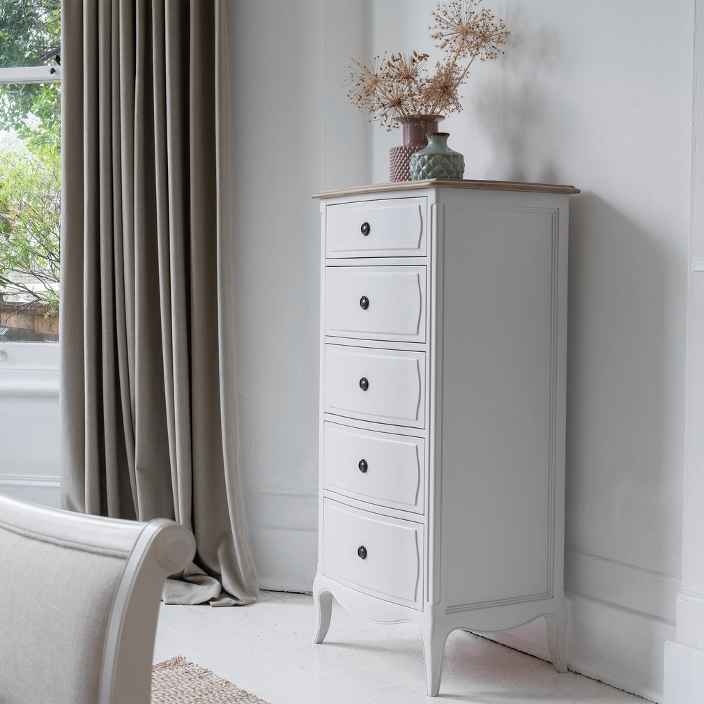 Genevieve - 5 Drawer Tall Chest In White Paint Finish