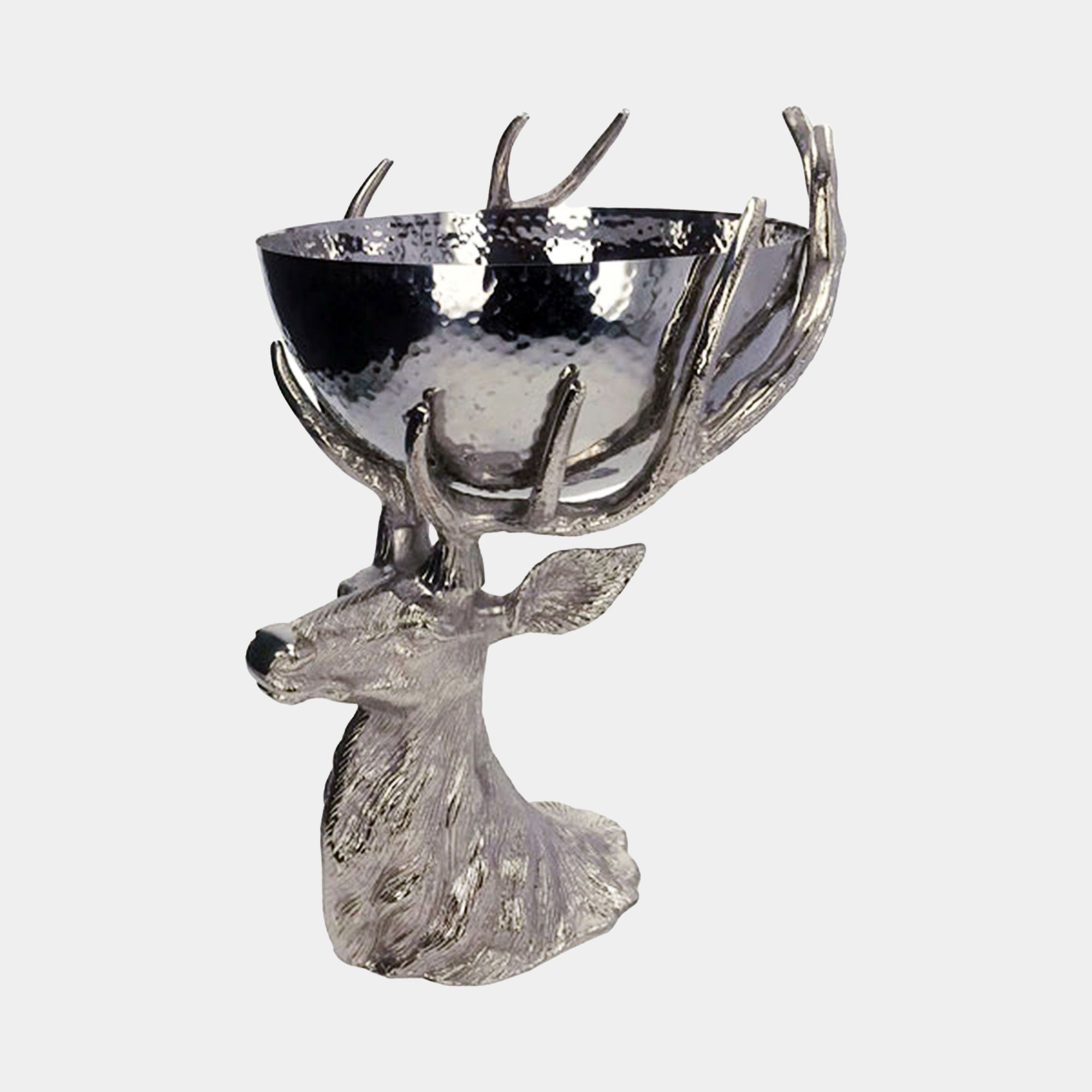 Stag Head with Hammered Metal Bowl (BO)