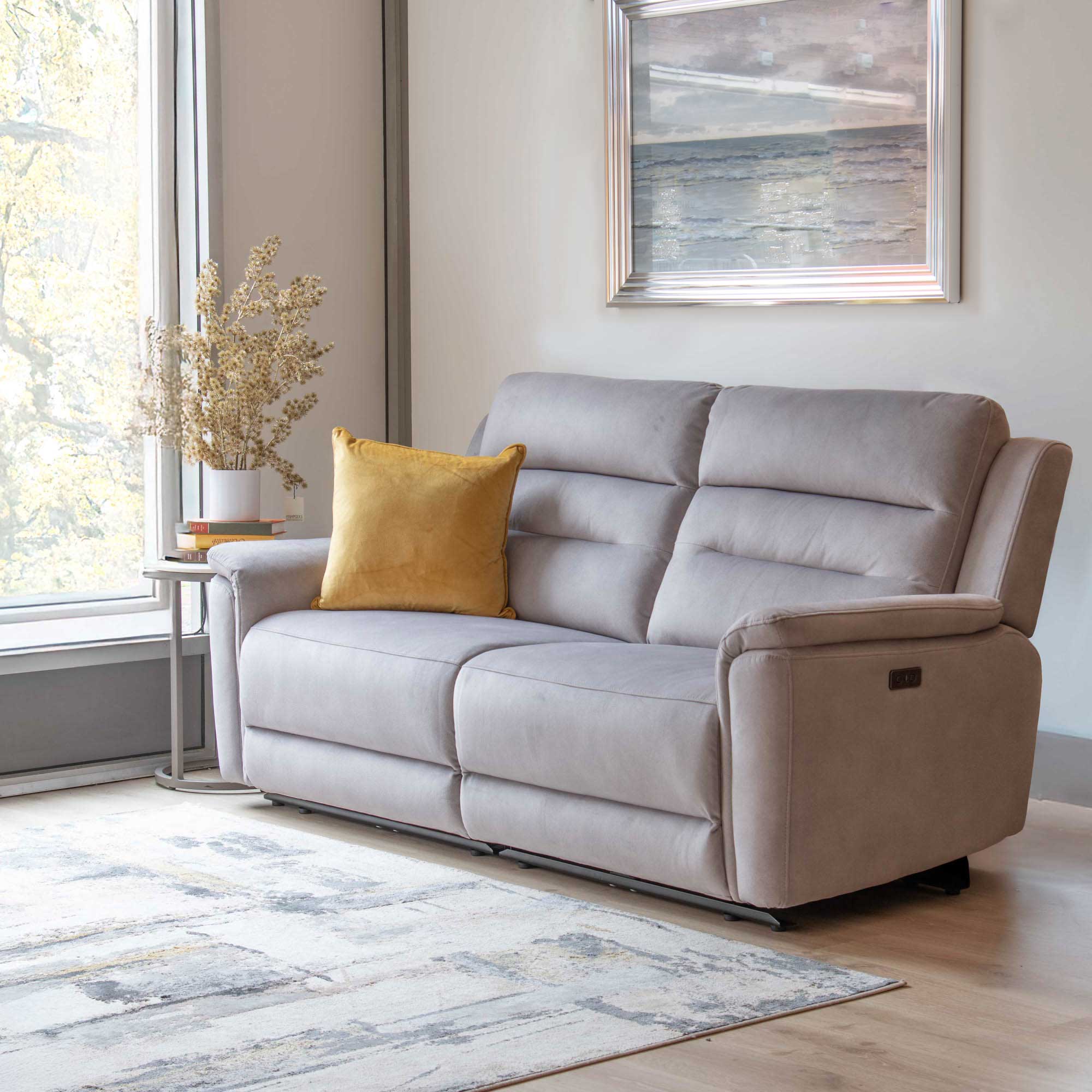 Loveseat With Dual Power Recliners  In Fabric Aspen Latte #156127