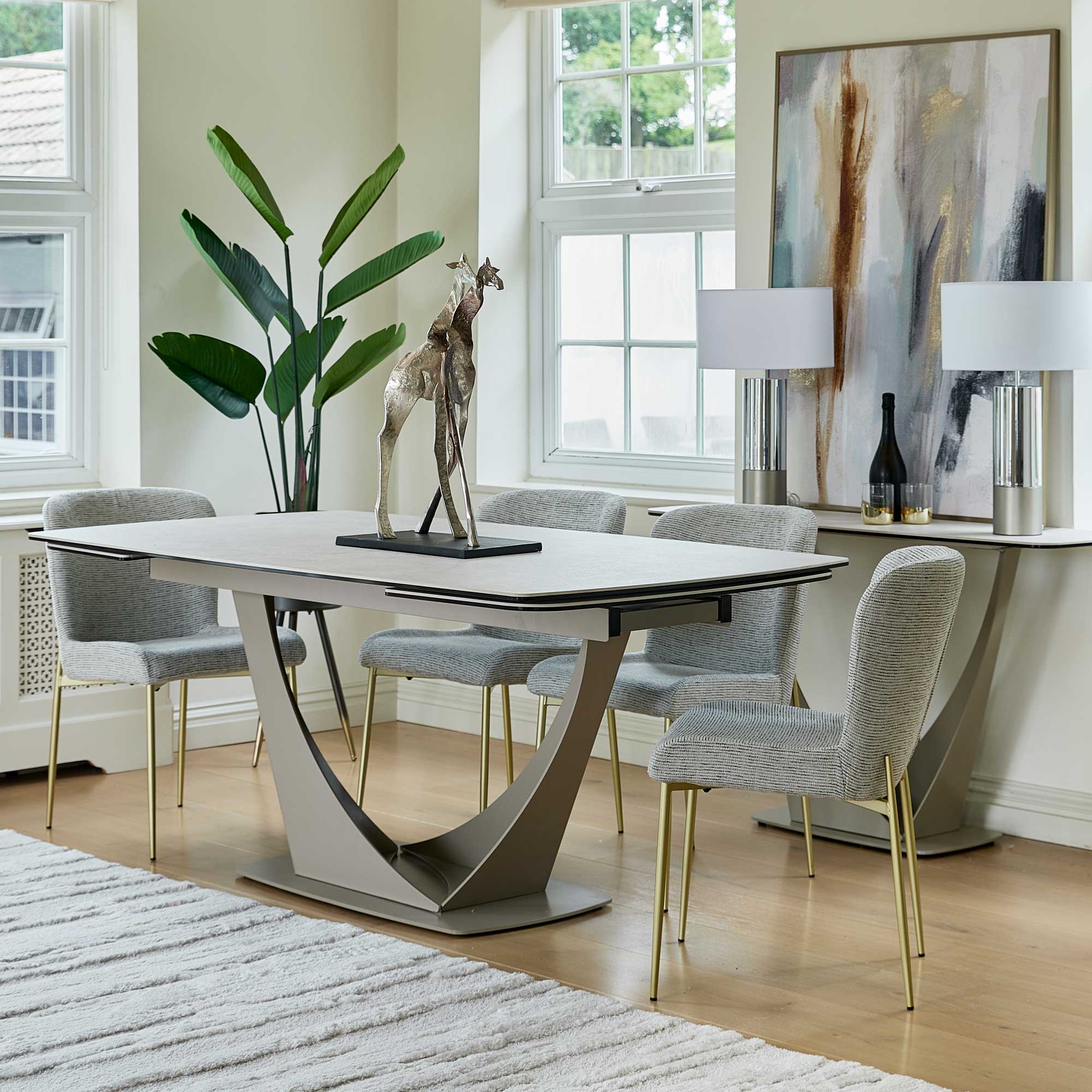 Bari - 180cm Extending Dining Table In Light Grey Ceramic