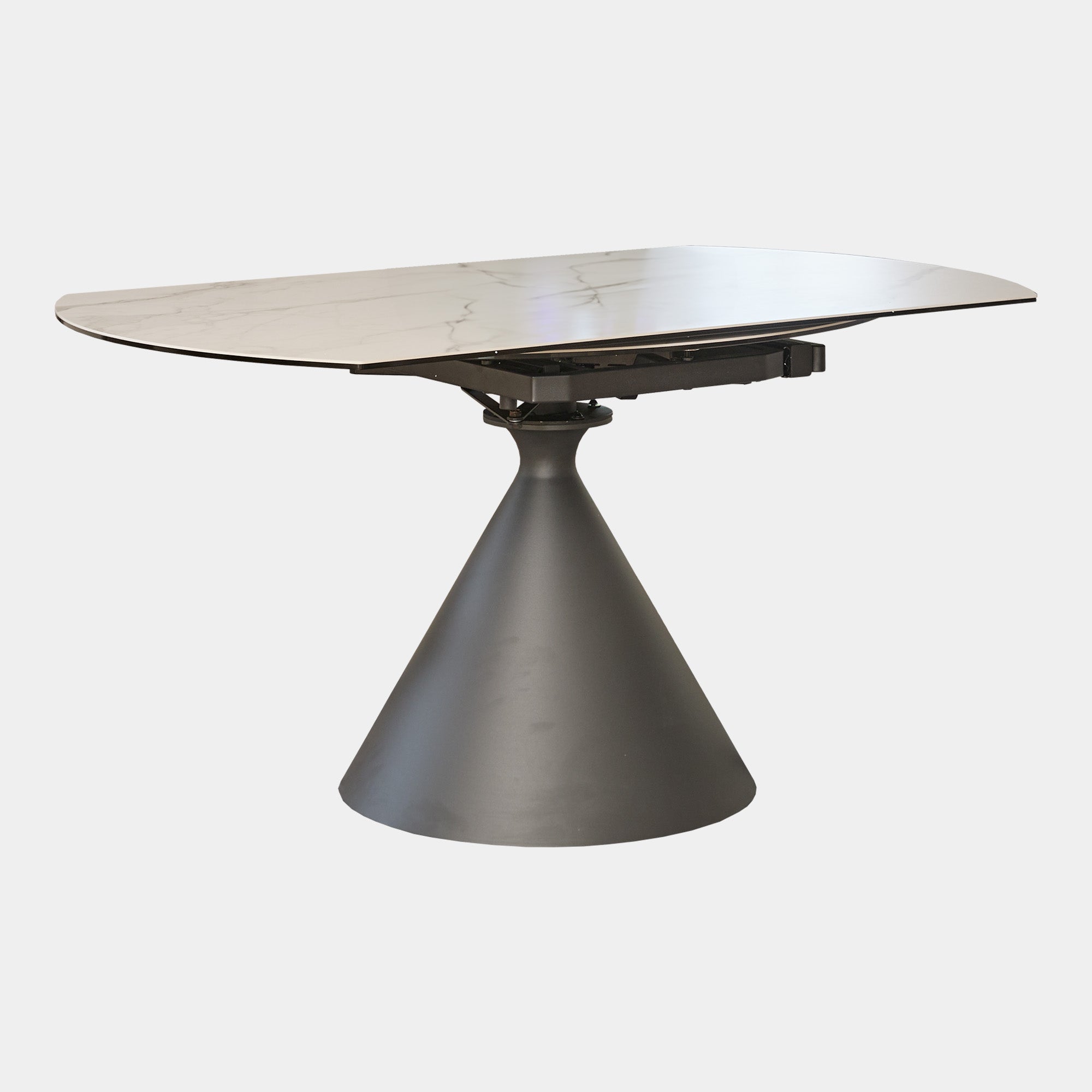 90cm Ext Dining Table In SH1113 Matt White Ceramic Charcoal Grey Base