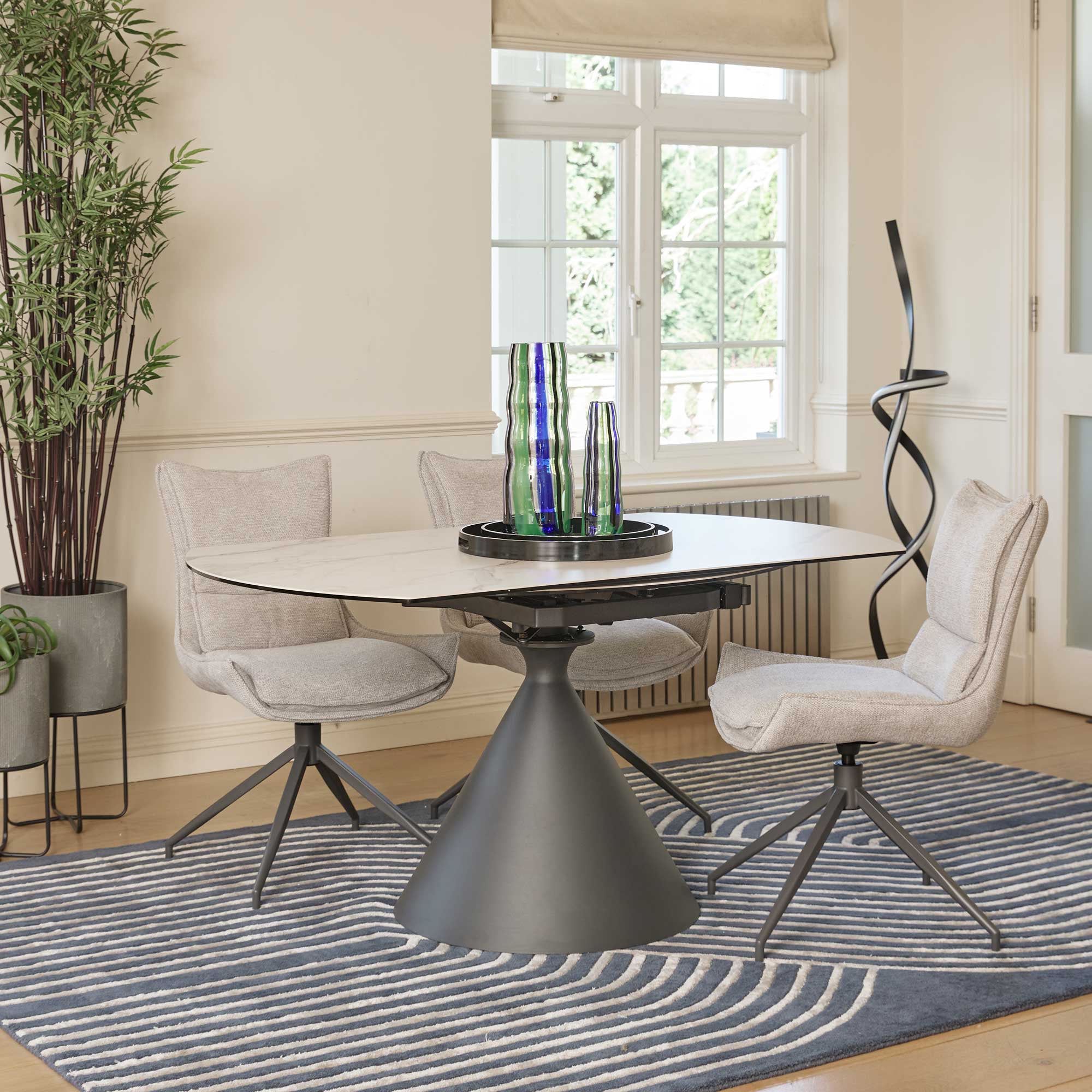 90cm Ext Dining Table In SH1113 Matt White Ceramic Charcoal Grey Base