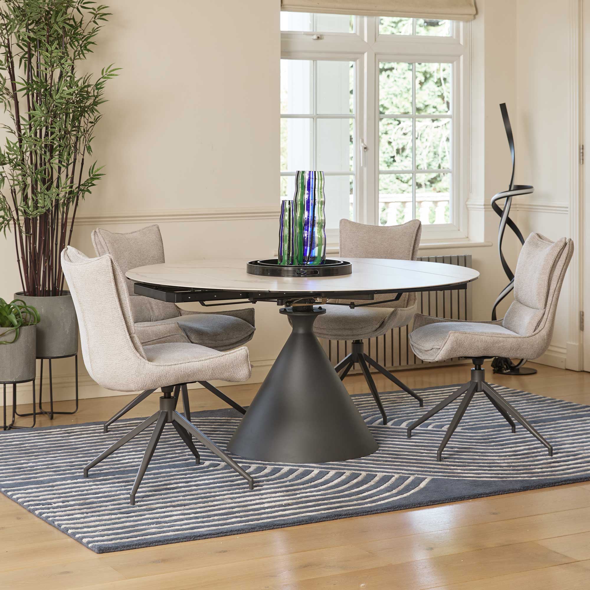 90cm Ext Dining Table In SH1113 Matt White Ceramic Charcoal Grey Base