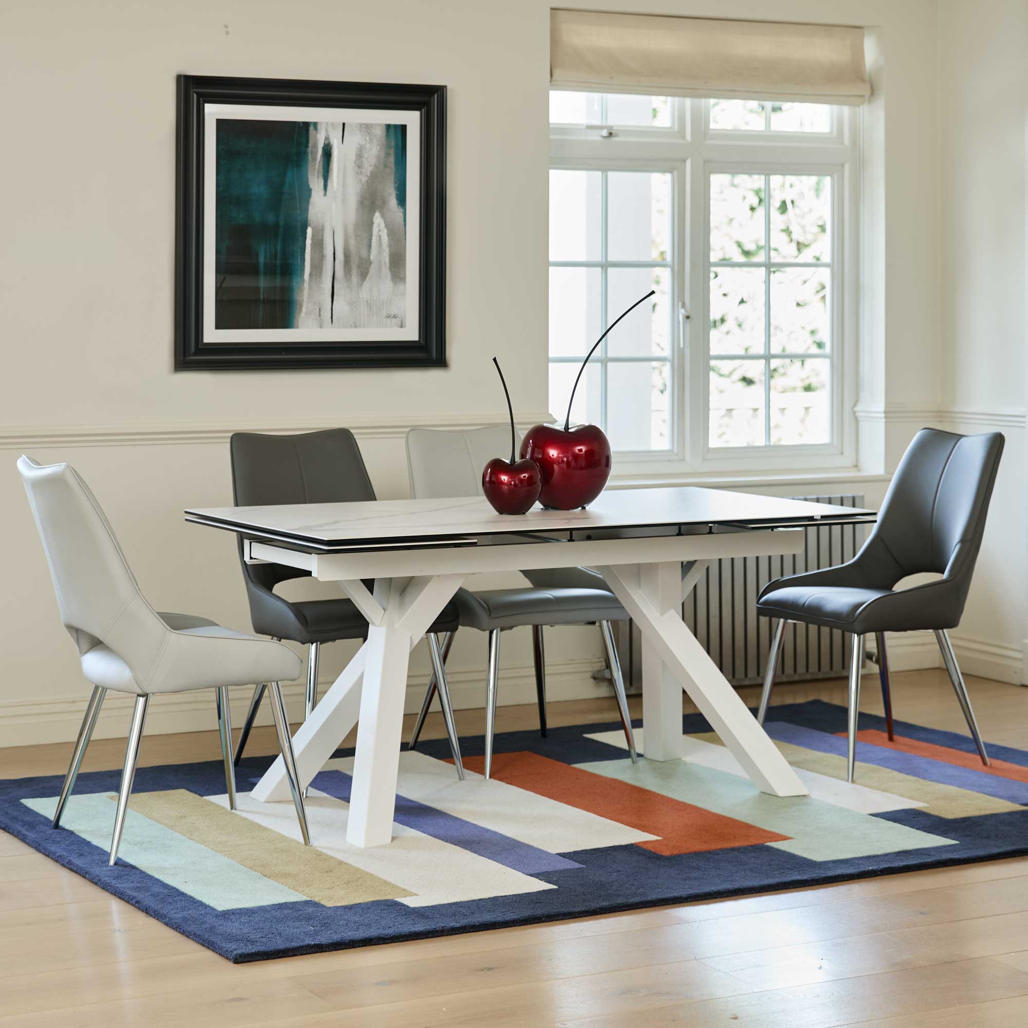 Scanno - 160cm Extending Dining Table In Matt White Ceramic with White Legs