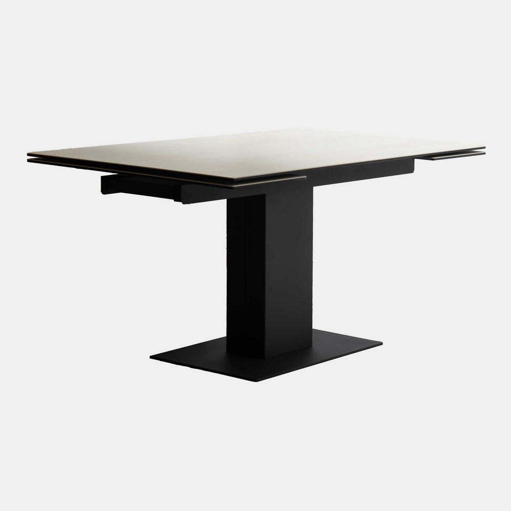 Seville - 160cm Exteding Dining Table In Beige Ceramic With Charcoal Base