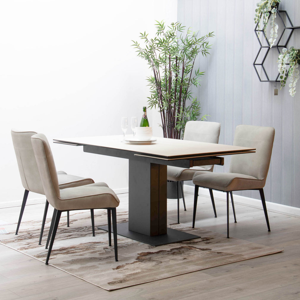 Seville - 160cm Exteding Dining Table In Beige Ceramic With Charcoal Base