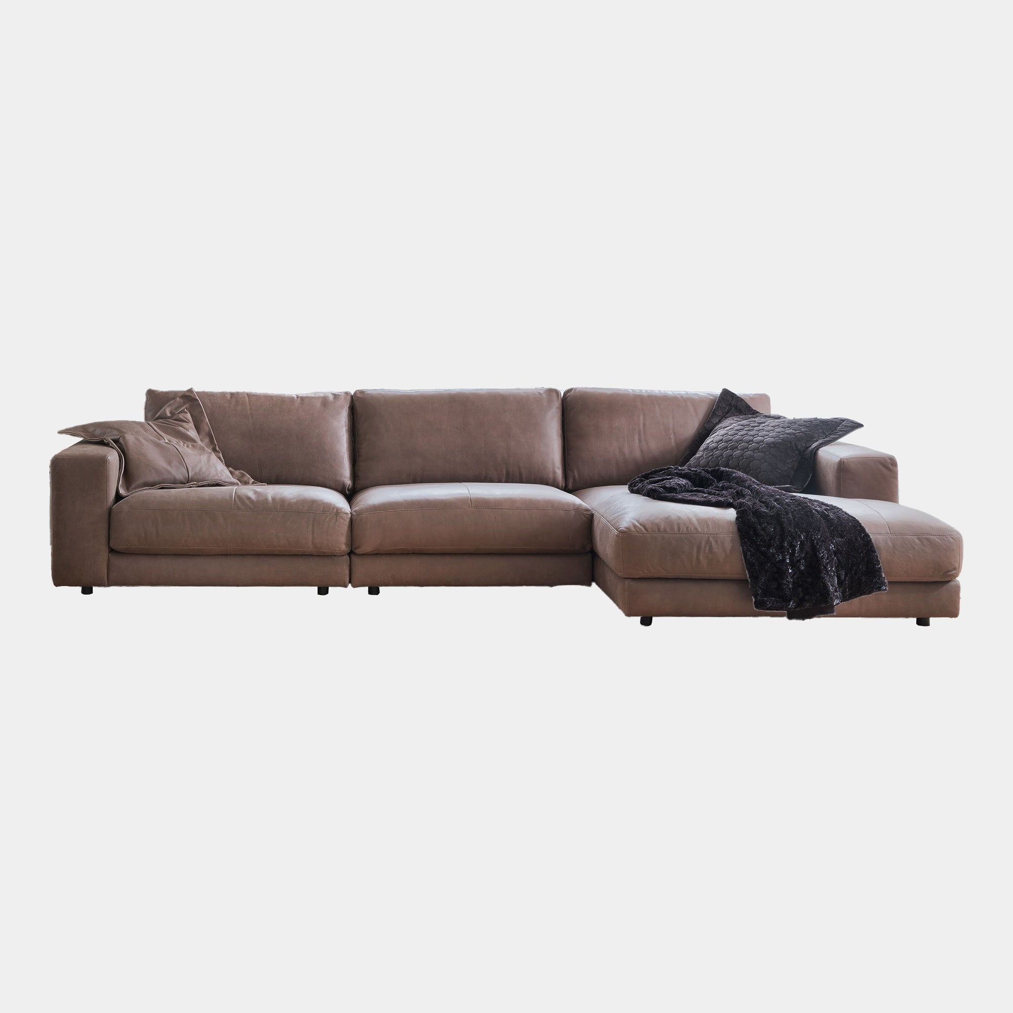 Domino - Large Sofa With RHF Chaise In Leather