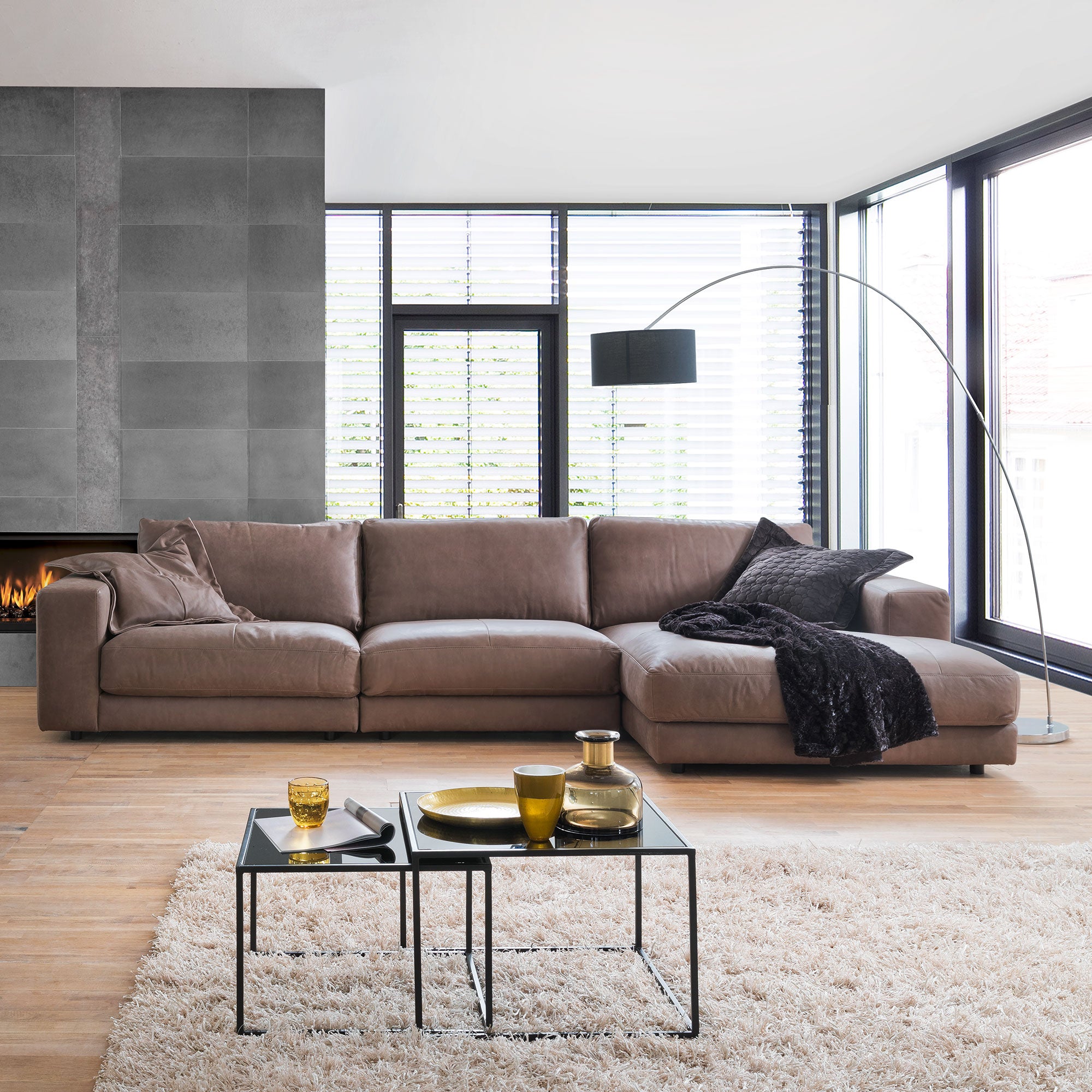 Domino - Large Sofa With RHF Chaise In Leather