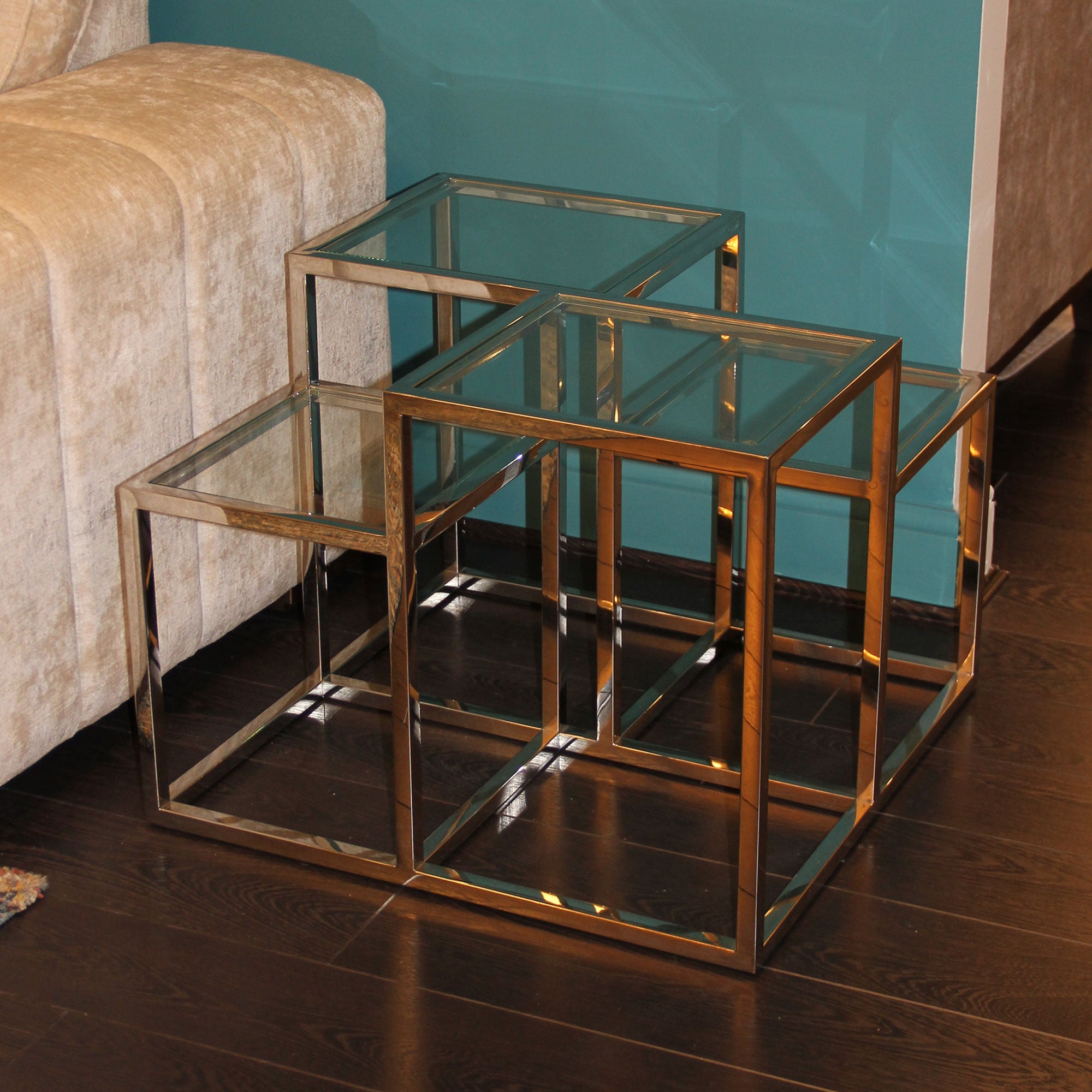 Gable Side Table In Silver Stainless Steel with 4# Clear Glass