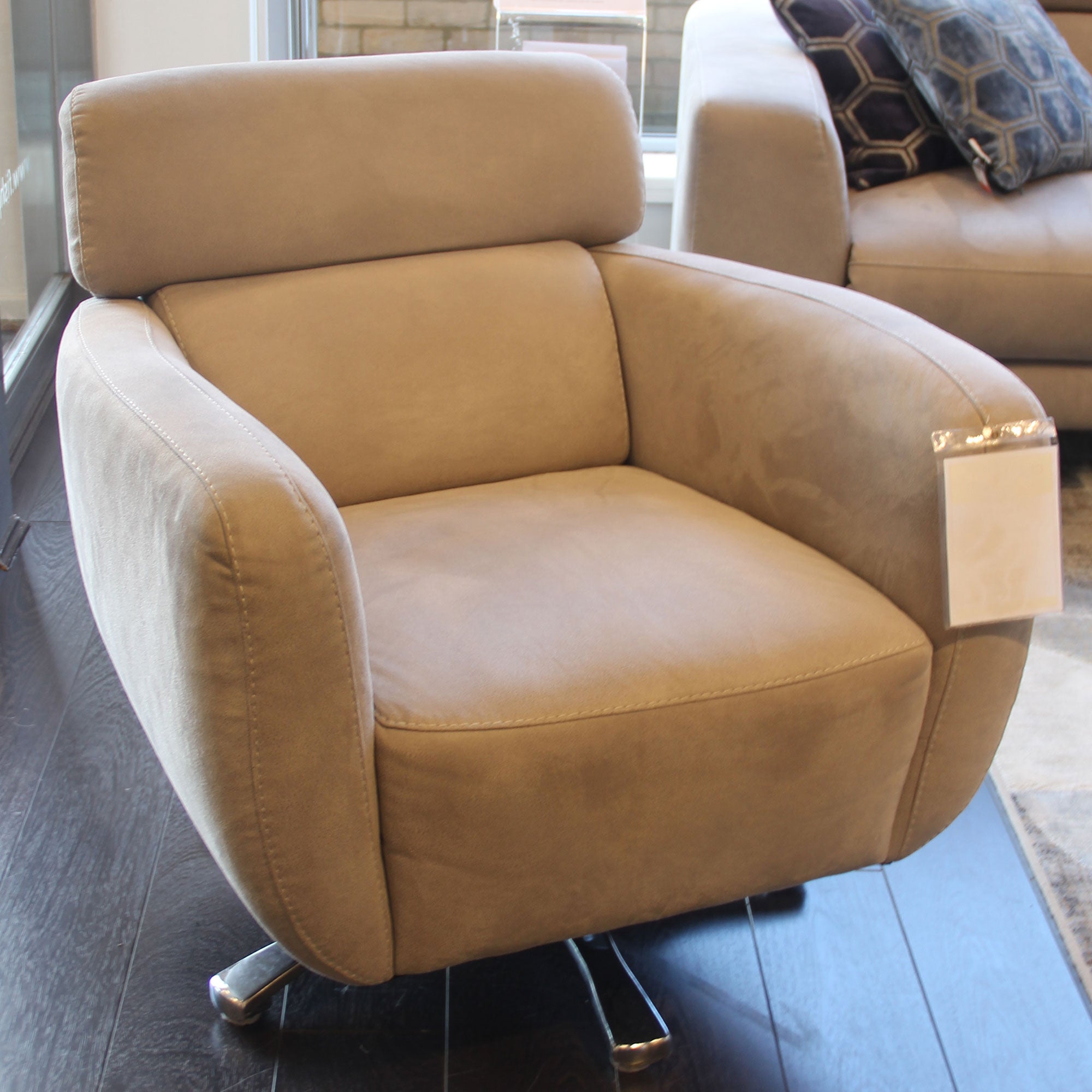 Floor Model Amalfi Swivel Chair with Chrome Frame In Fabric BLJ 22 Dove Grey