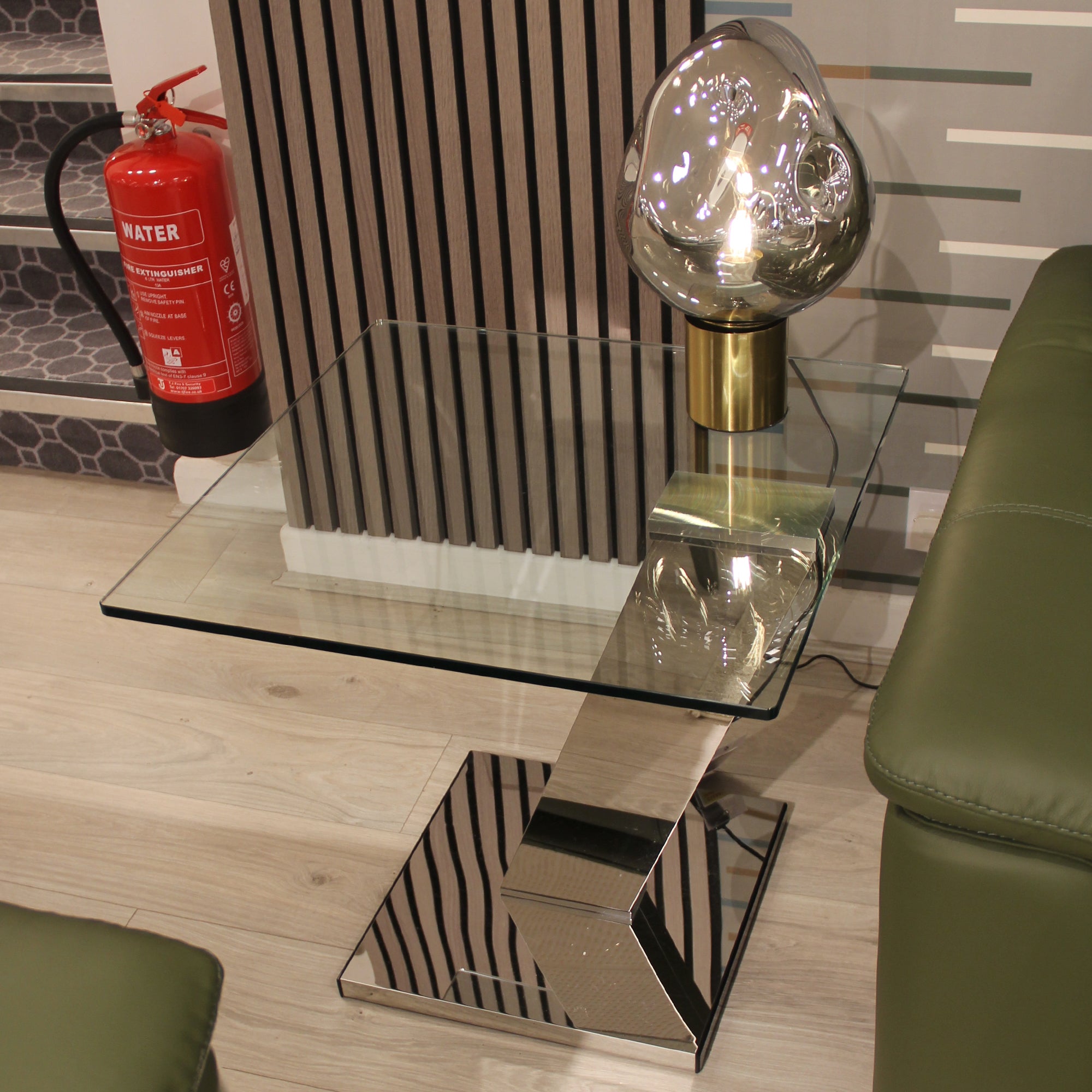 Column Lamp Table Toughened Glass/Polished Stainless Steel 65Sq 55cm H