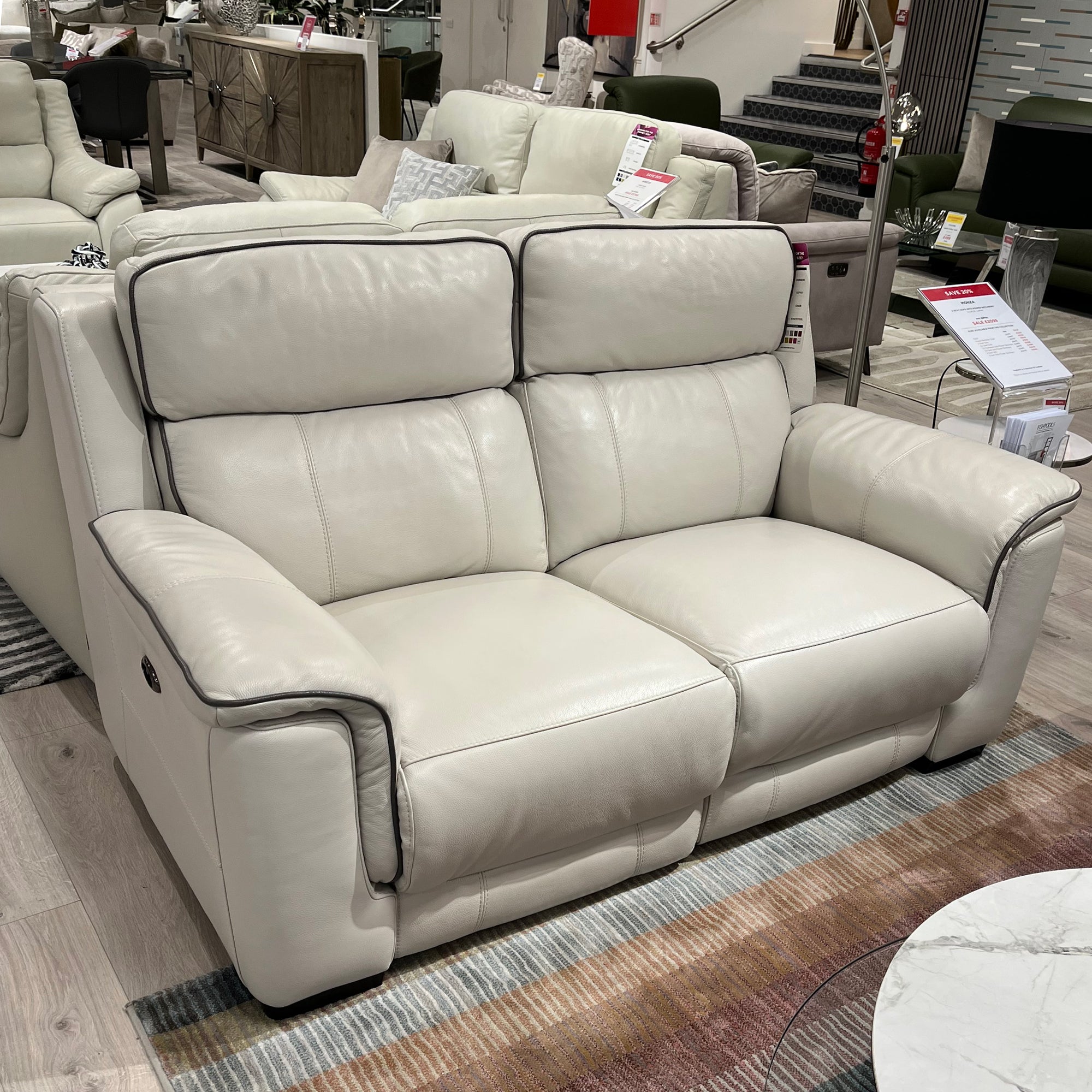 Monza 2 Seat Sofa With Double Power Recliner In CAT 25 Leather NC 156E Frost/NC 042E Elephant